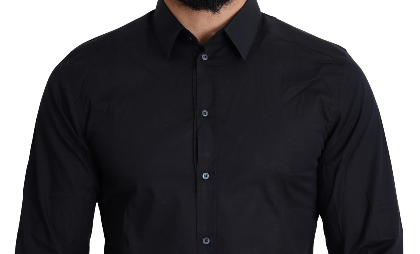 Dolce & Gabbana Camisa de vestir elástica de algodón de corte slim en negro elegante