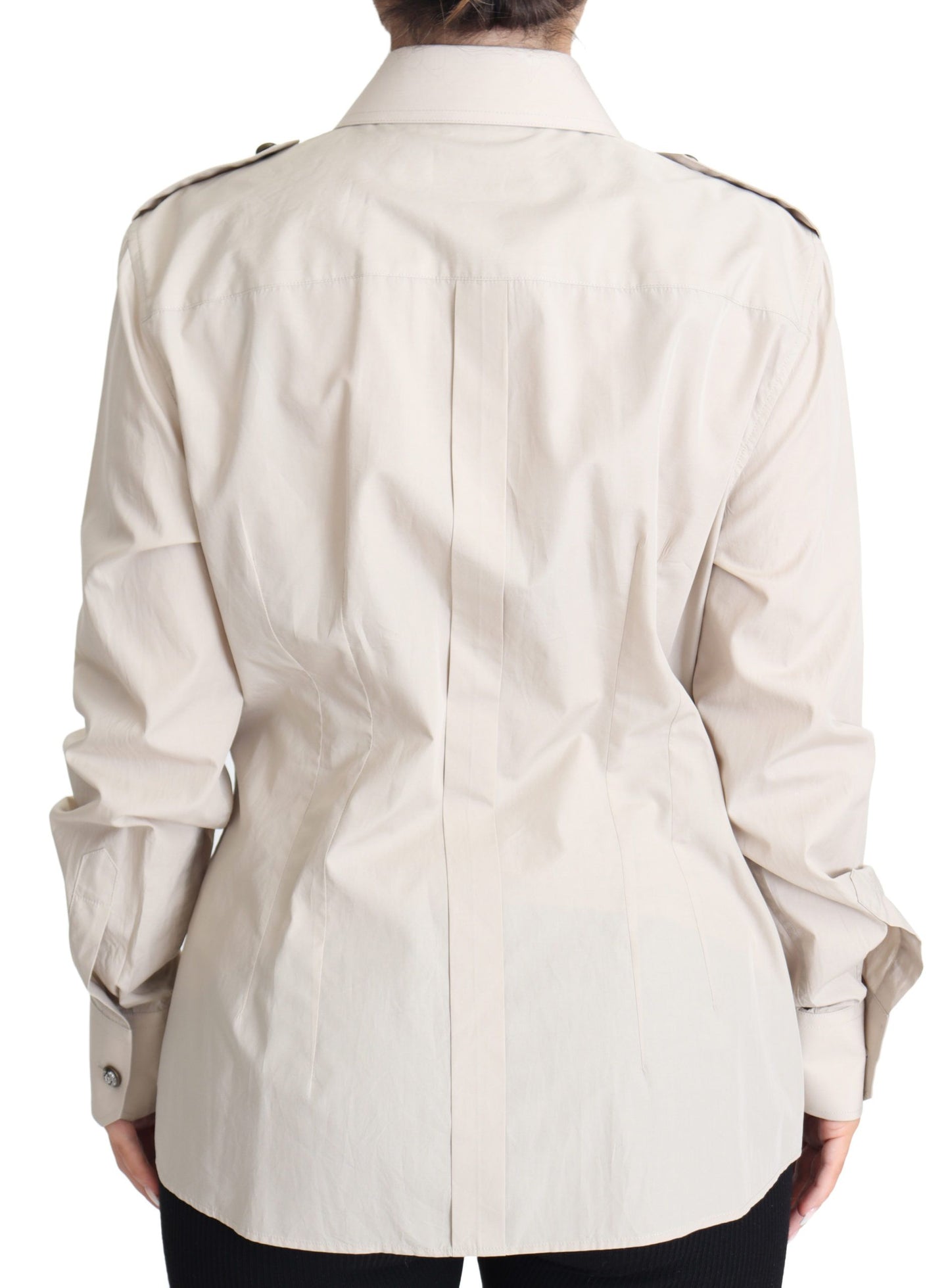 Dolce & Gabbana Elegante Camisa Safari De Algodón Beige