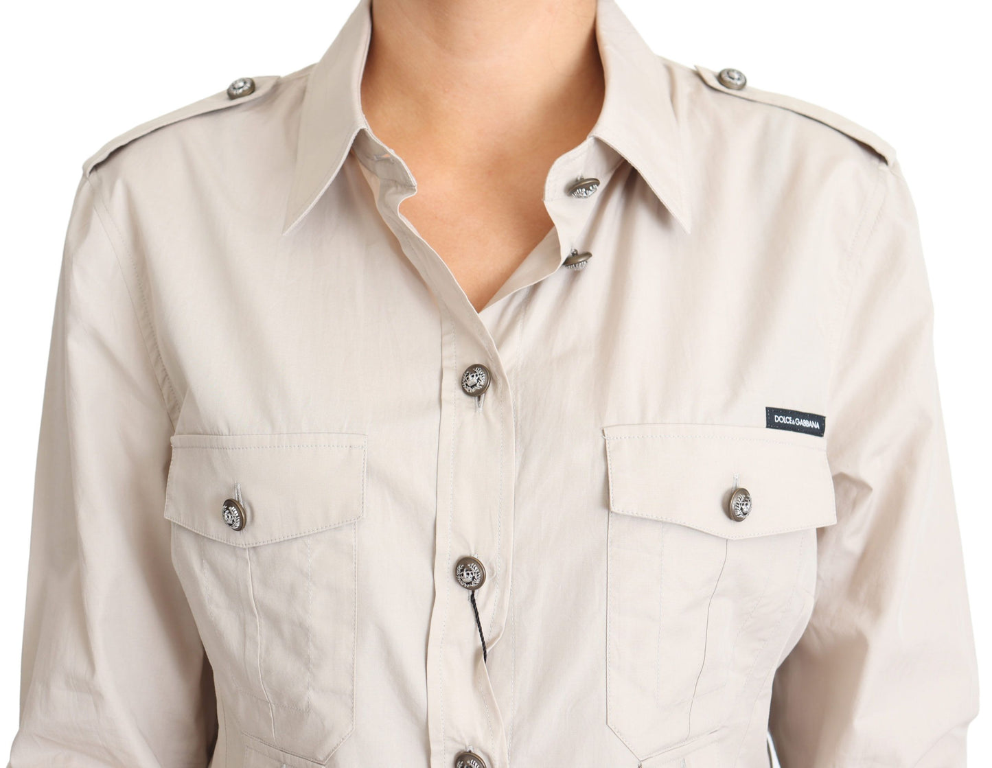 Dolce & Gabbana Elegante Camisa Safari De Algodón Beige