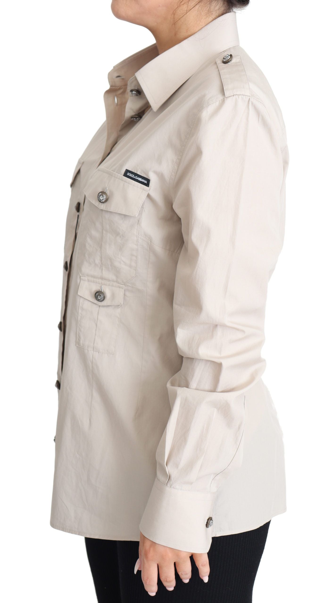 Dolce & Gabbana Elegante Camisa Safari De Algodón Beige