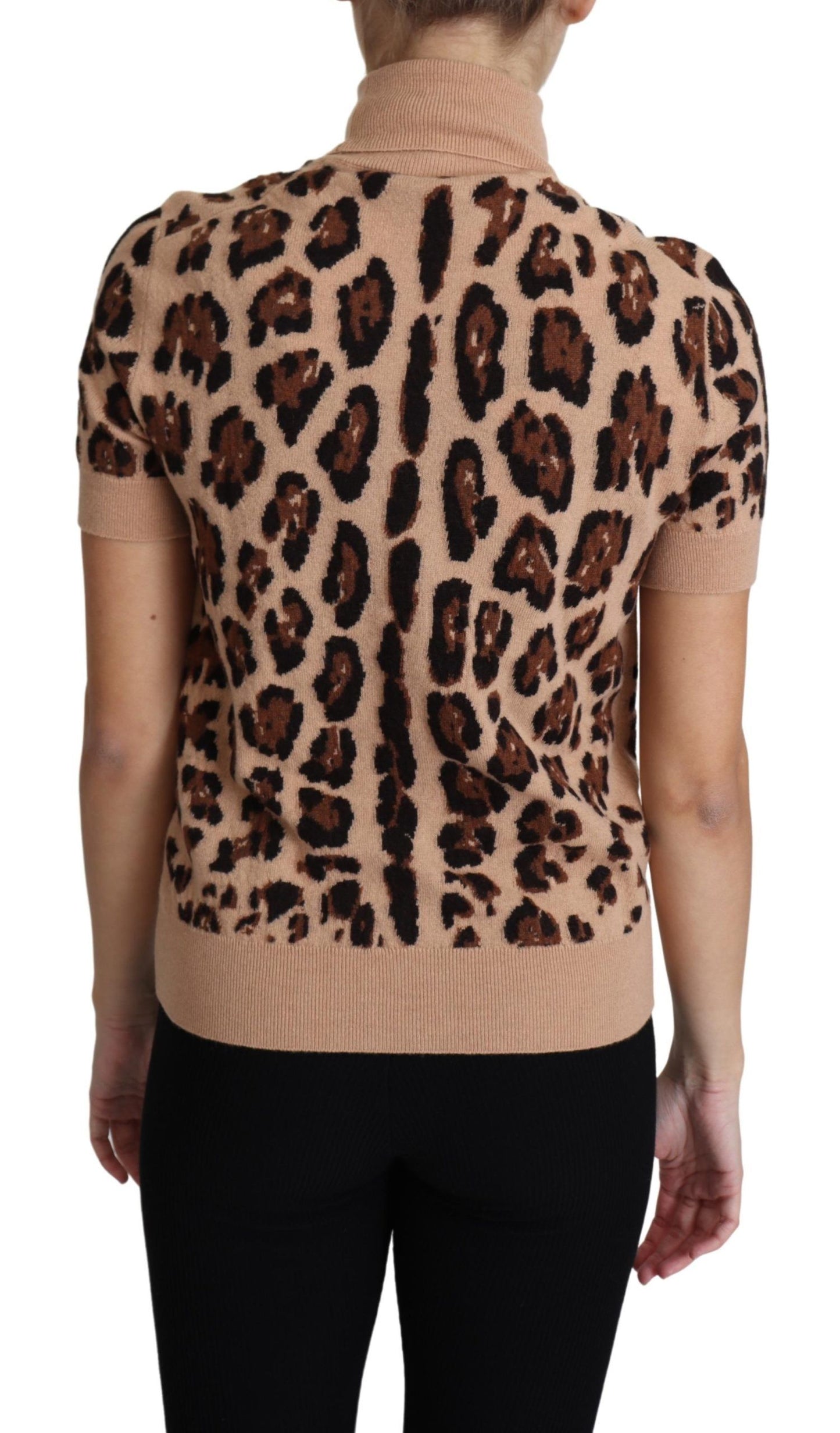Dolce & Gabbana Elegante top de cuello alto de lana con estampado de leopardo