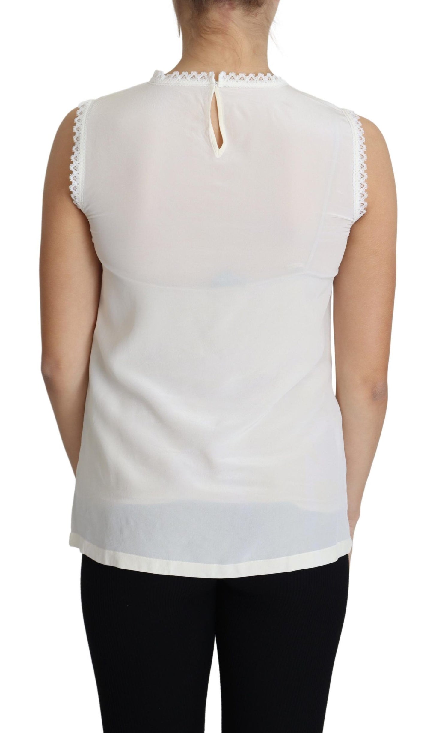 Dolce & Gabbana Elegante blusa sin mangas de seda con detalle de encaje