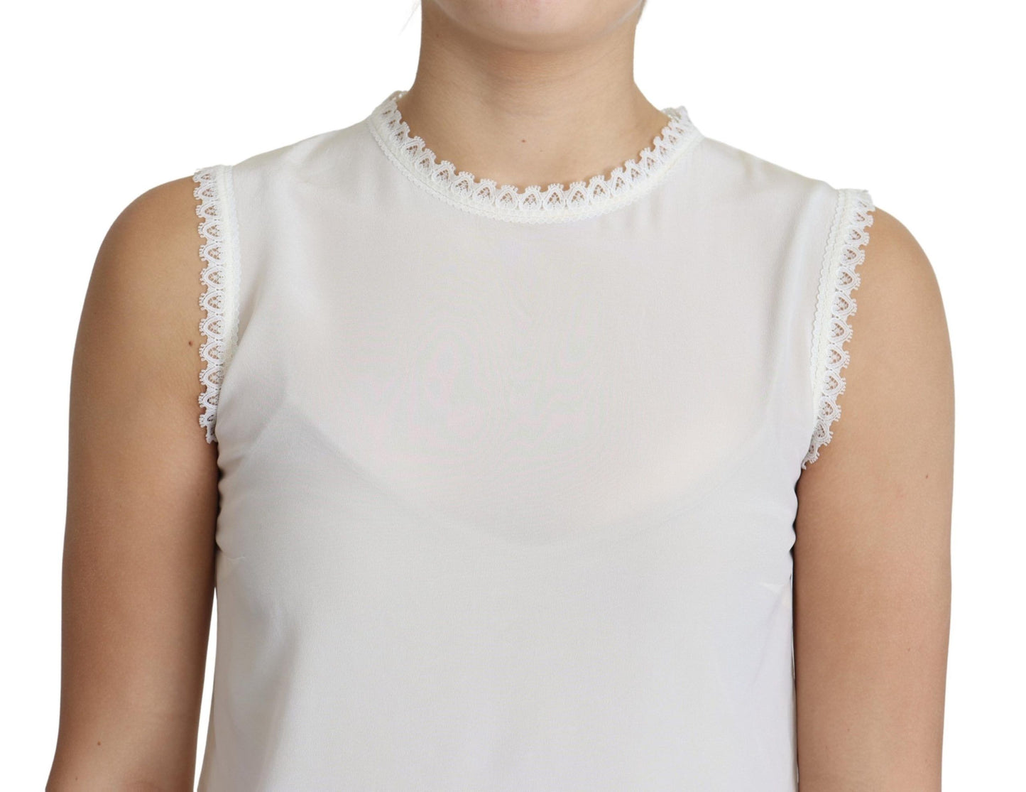 Dolce & Gabbana Elegante blusa sin mangas de seda con detalle de encaje