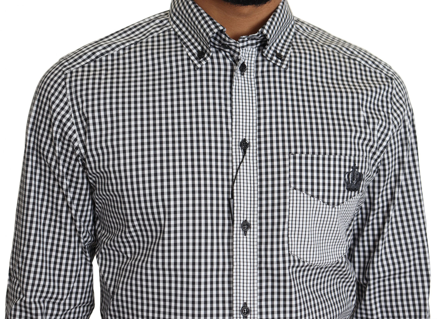 Dolce & Gabbana Elegante camisa casual dorada a cuadros en blanco y negro