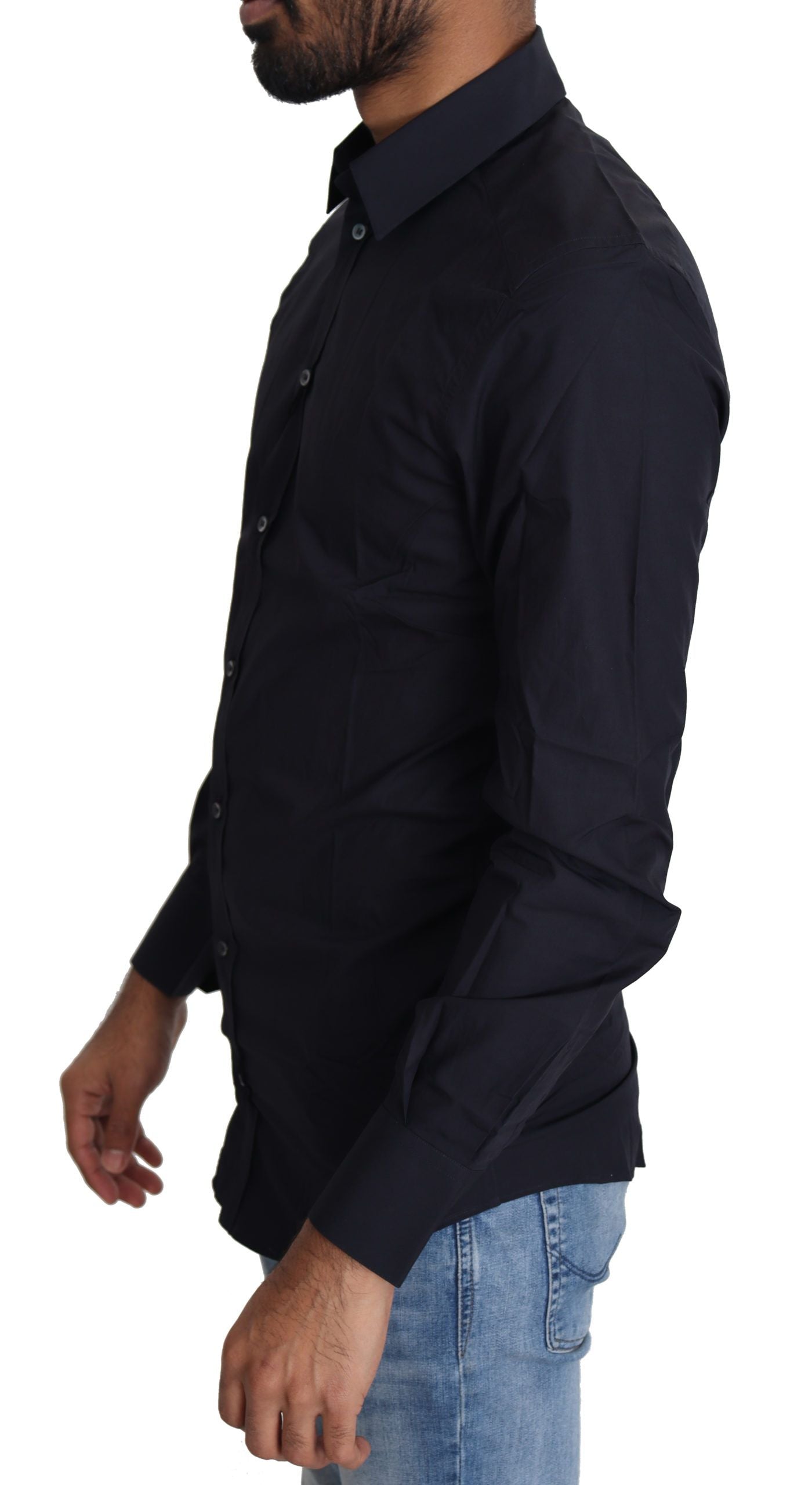 Dolce & Gabbana Camisa de vestir azul marino de corte slim Gold Series