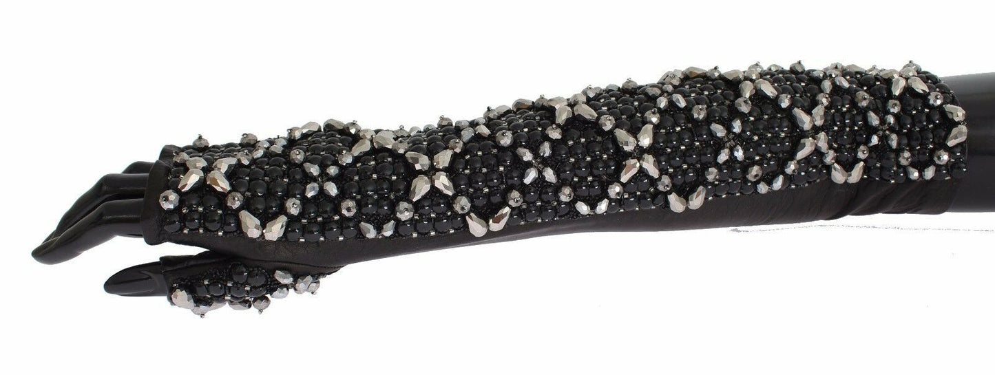 Dolce & Gabbana Elegantes guantes de piel con cuentas de cristal