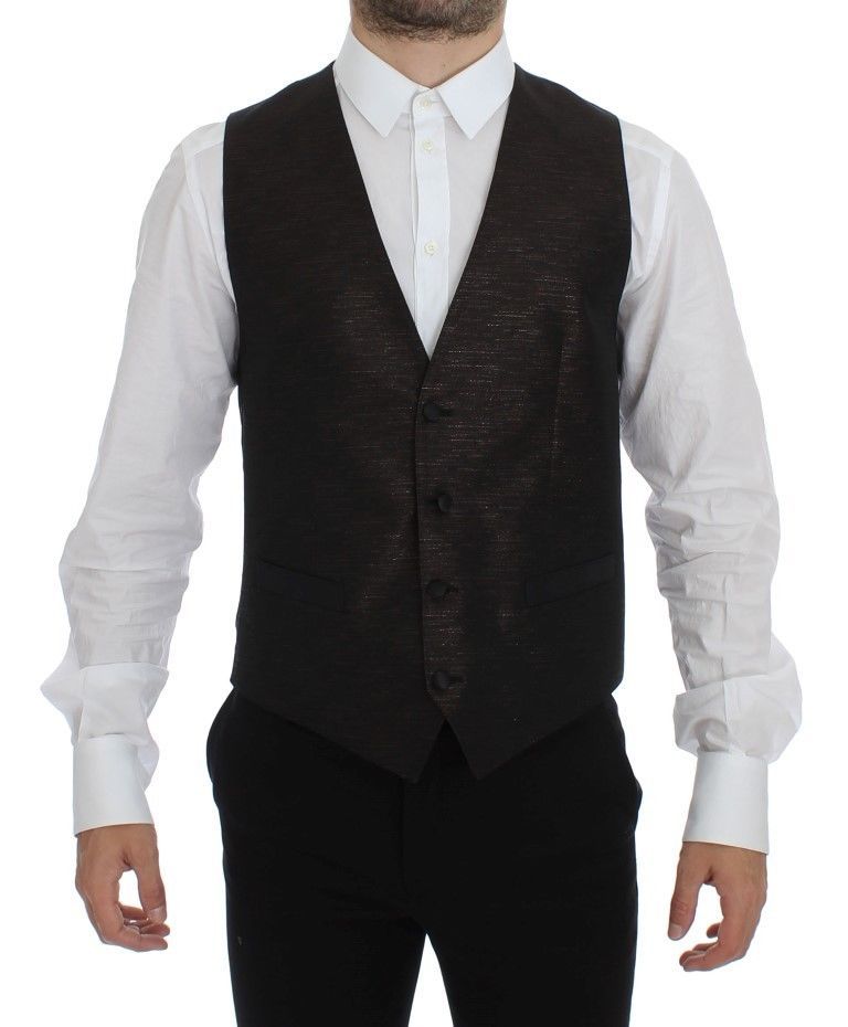 Dolce & Gabbana Chaleco de vestir elegante en mezcla de lana marrón y negro