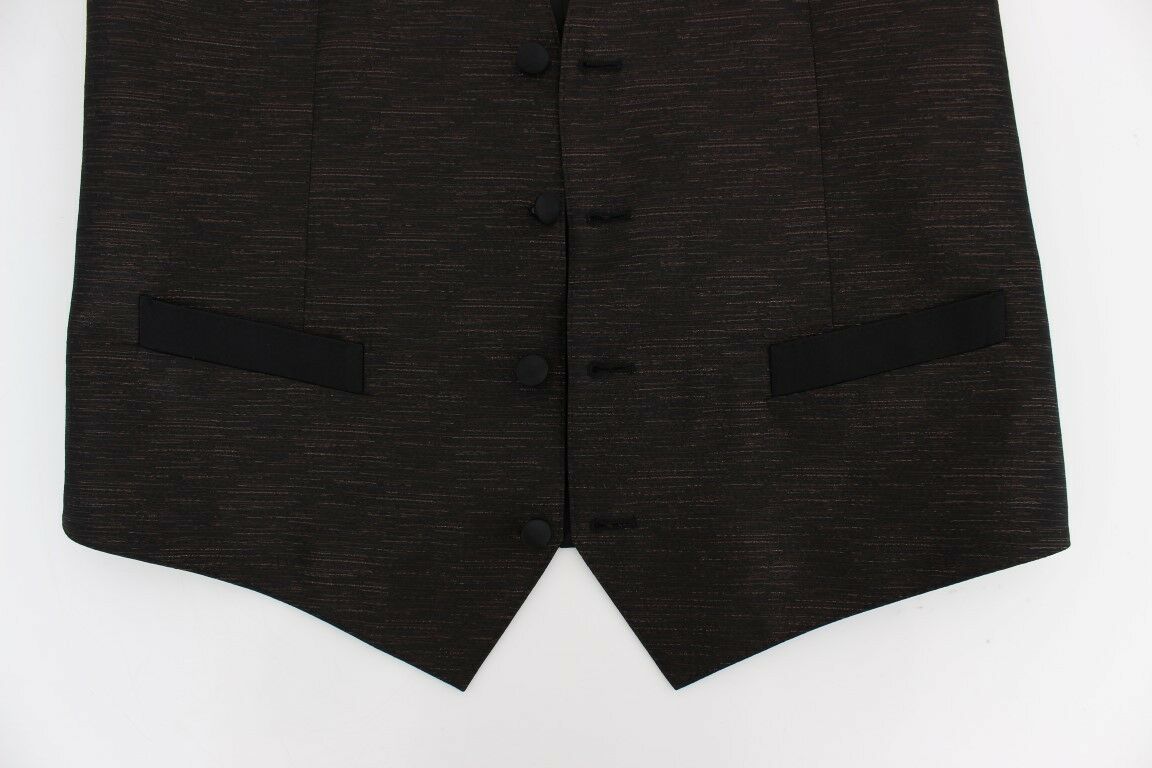 Dolce & Gabbana Chaleco de vestir elegante en mezcla de lana marrón y negro