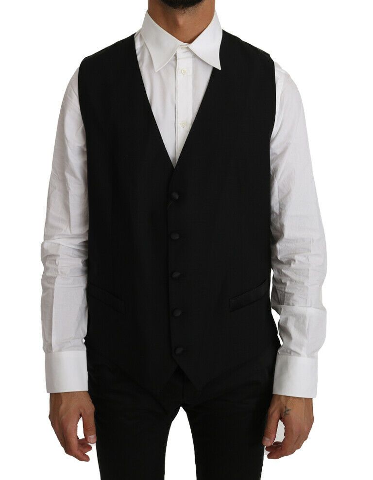 Dolce & Gabbana Elegante chaleco formal negro de mezcla de lana
