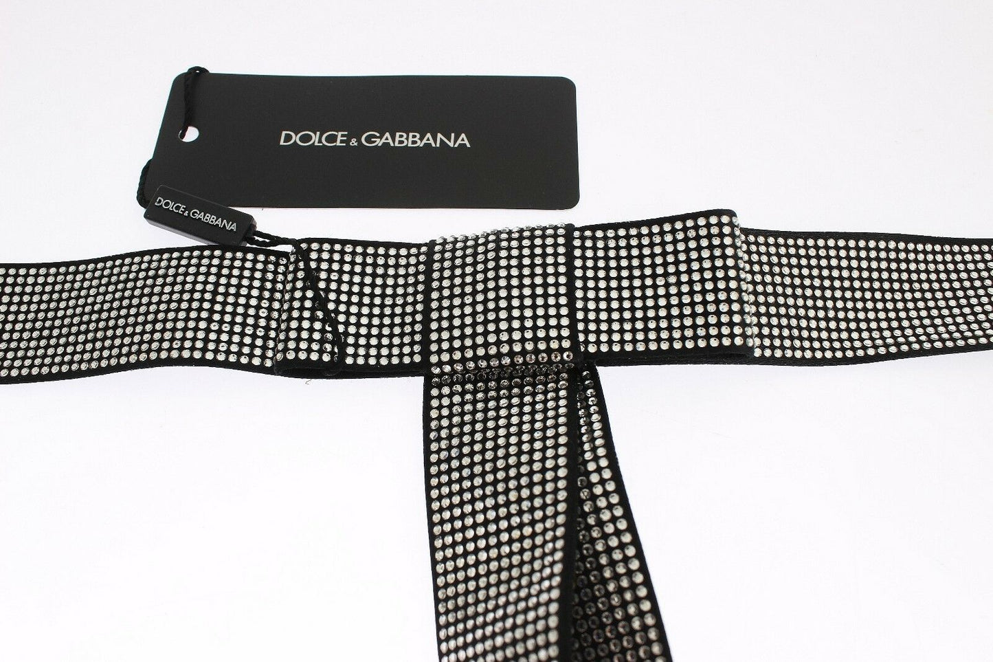 Dolce & Gabbana Cinturón con lazo de cristal de seda negro Elegance