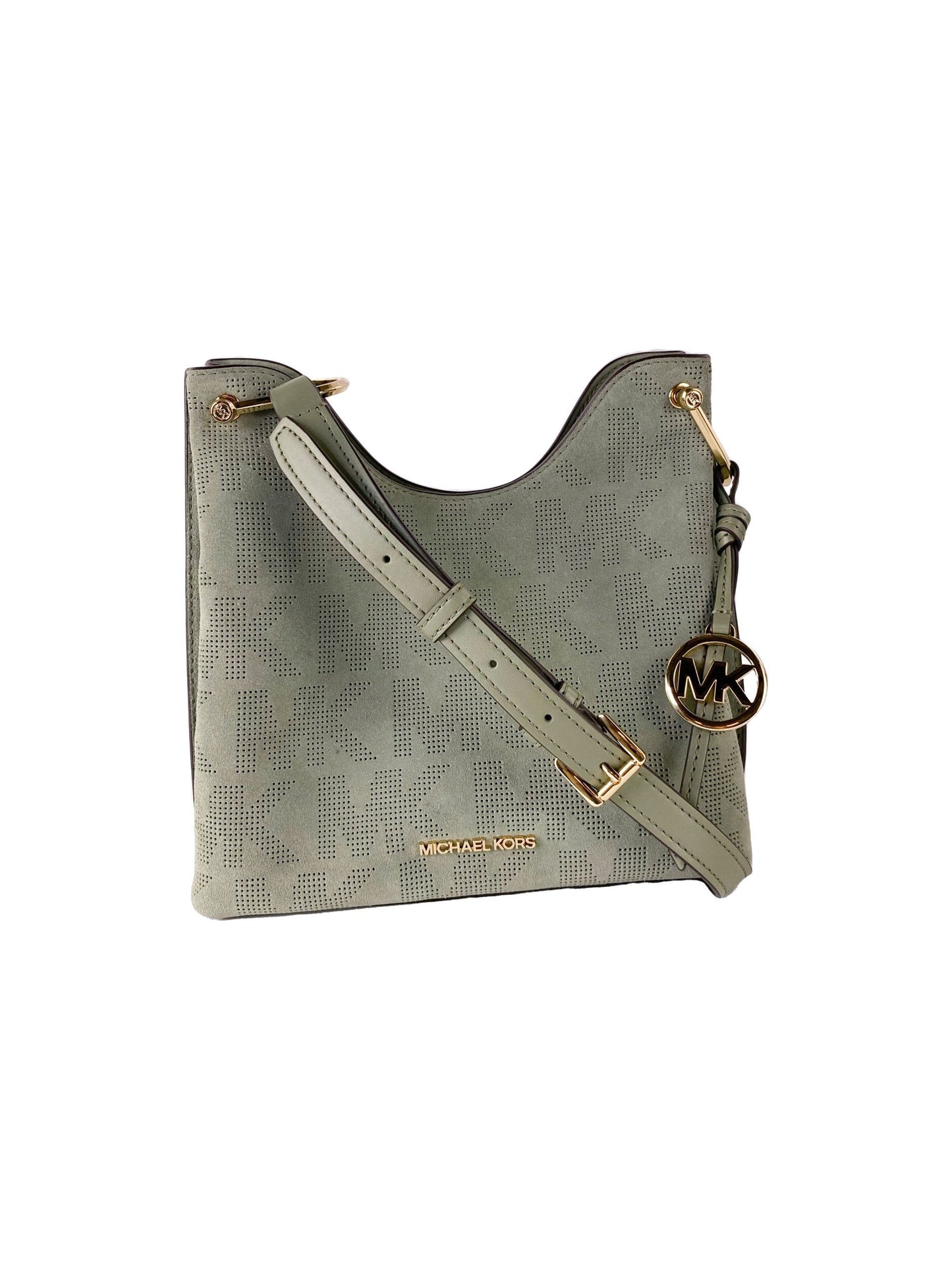 Michael Kors Joan Large Perforated Suede Leather Slouchy Messenger Handbag (Army Green) – par Michael Kors | Disponible sur Sandy Store ByNet