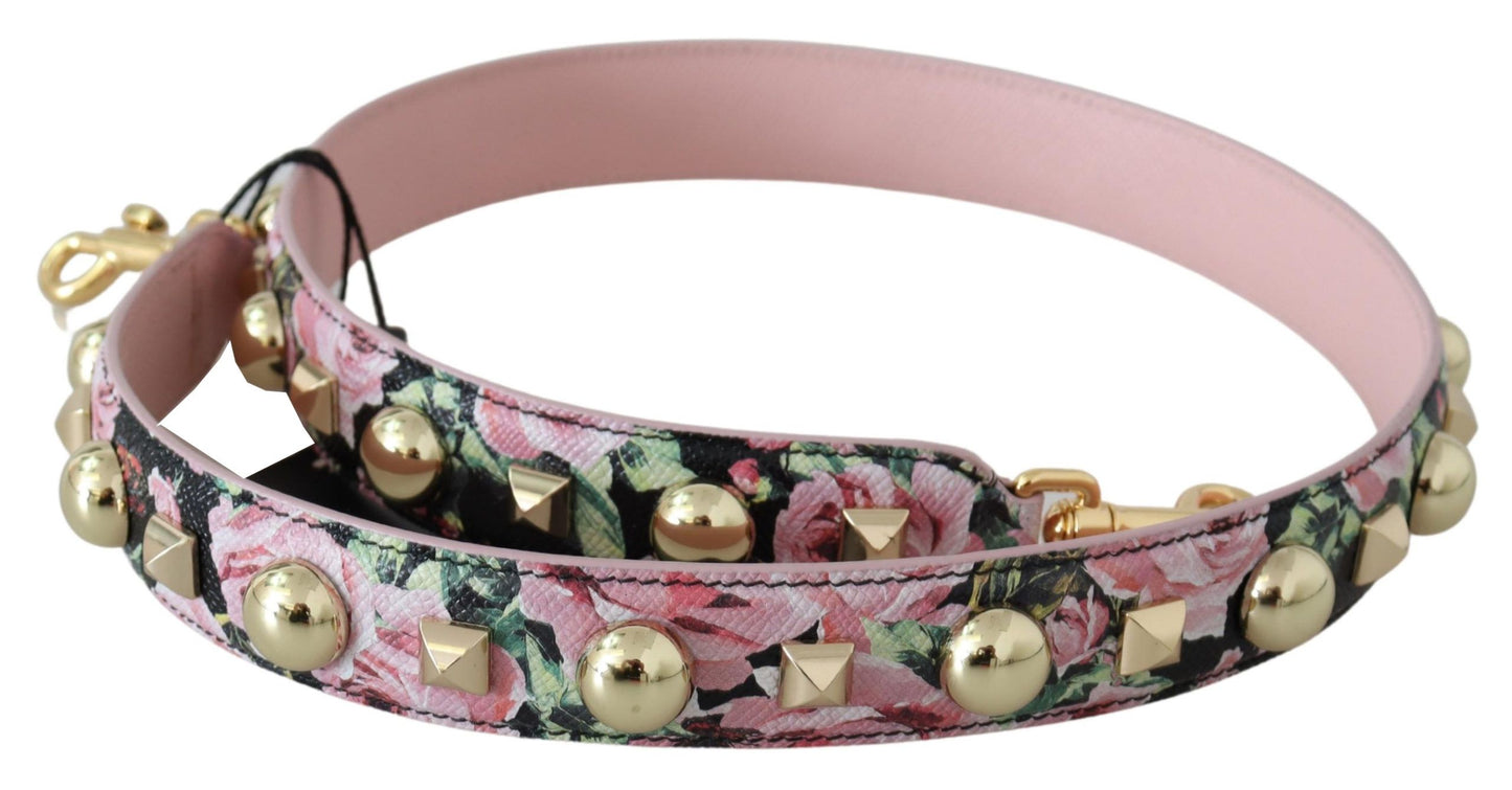 Dolce & Gabbana Correa de cuero con tachuelas doradas florales en rosa