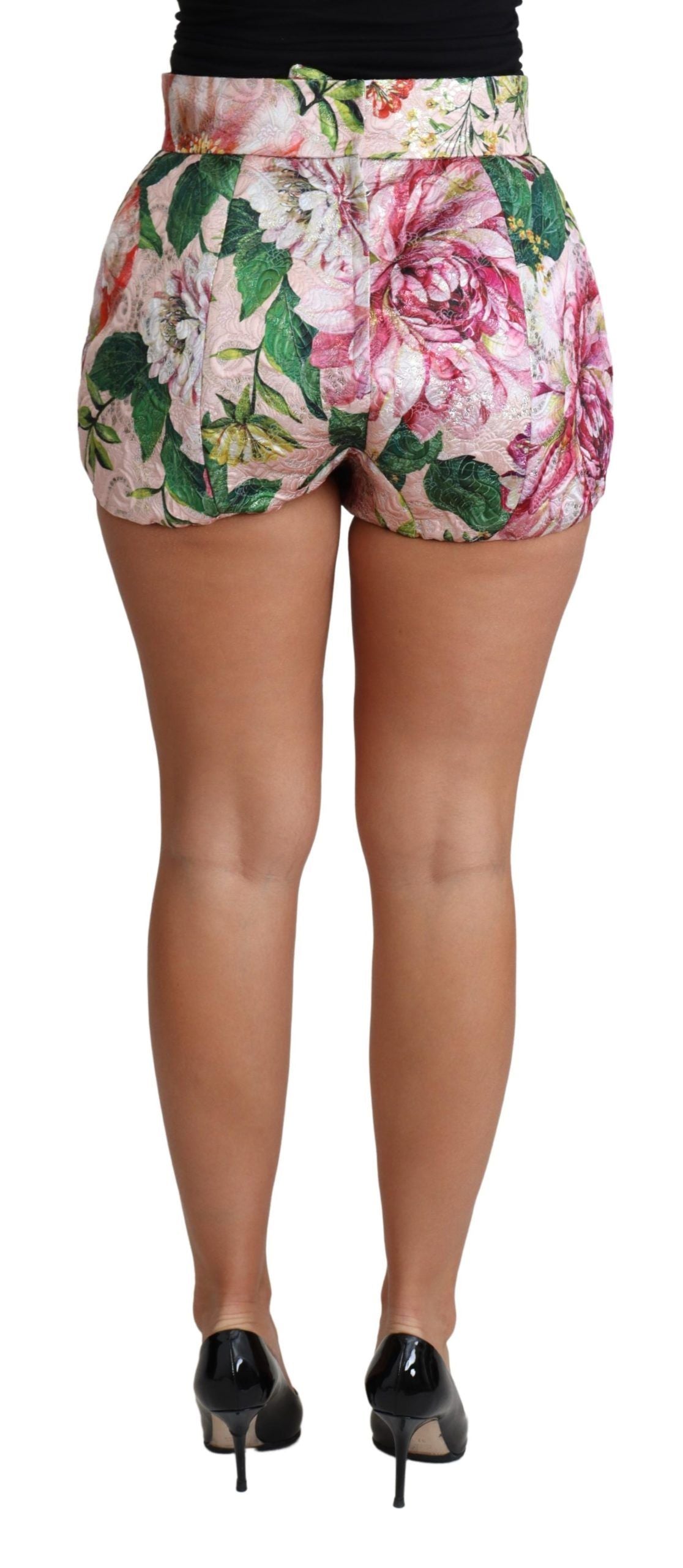 Dolce & Gabbana Pantalones cortos elegantes de cintura alta con estampado floral rosa