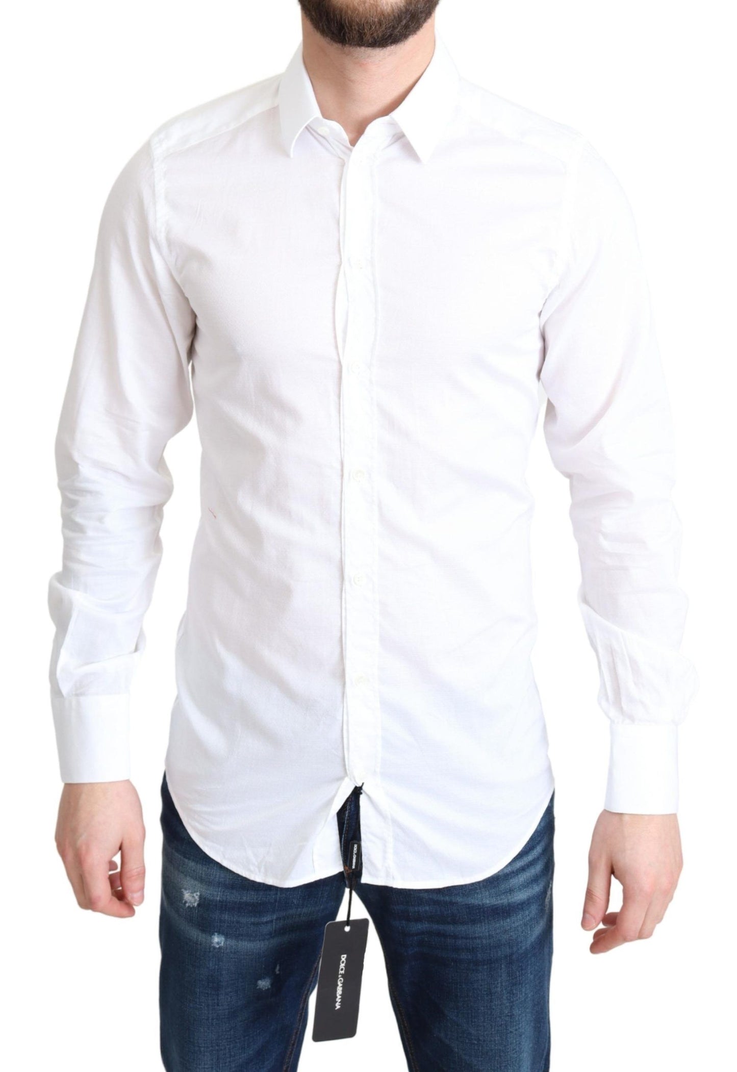 Dolce & Gabbana Elegante camisa de vestir de algodón blanca Slim Fit