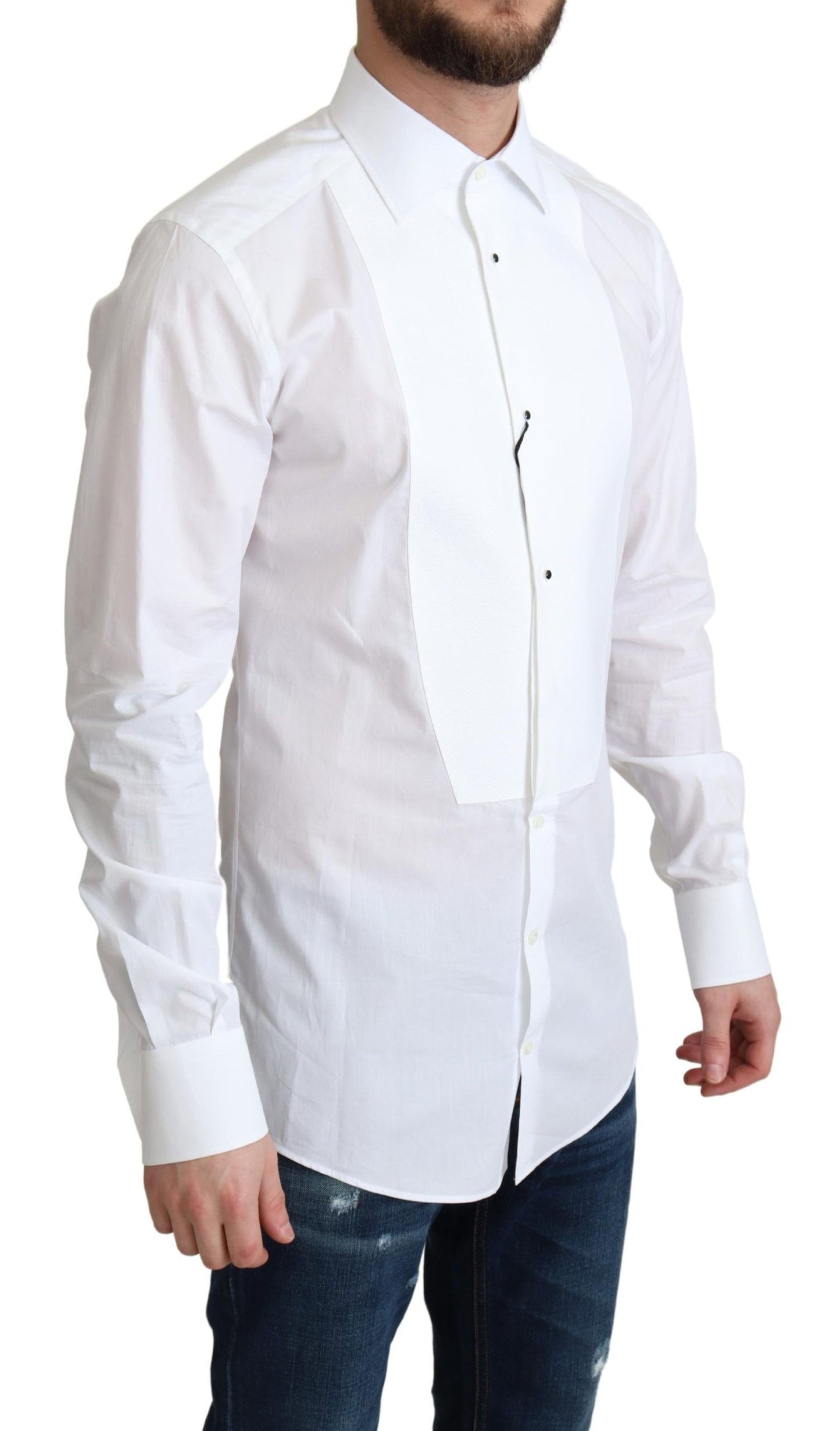 Dolce & Gabbana Camisa de vestir elegante con pechera de algodón blanca