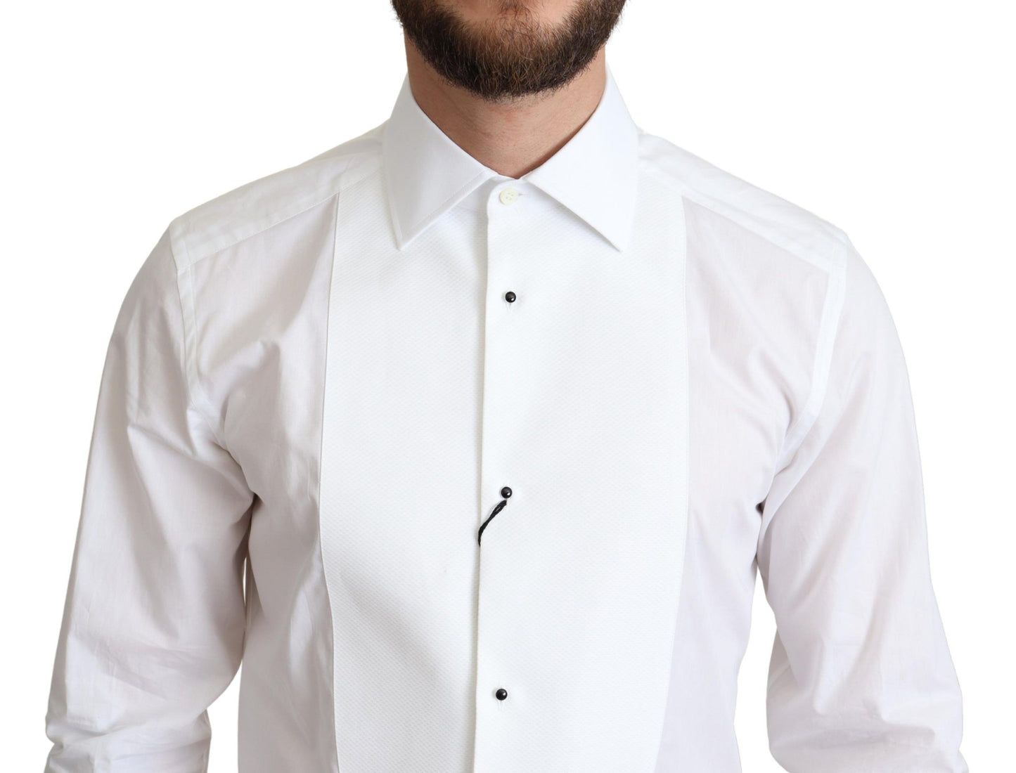Dolce & Gabbana Camisa de vestir elegante con pechera de algodón blanca