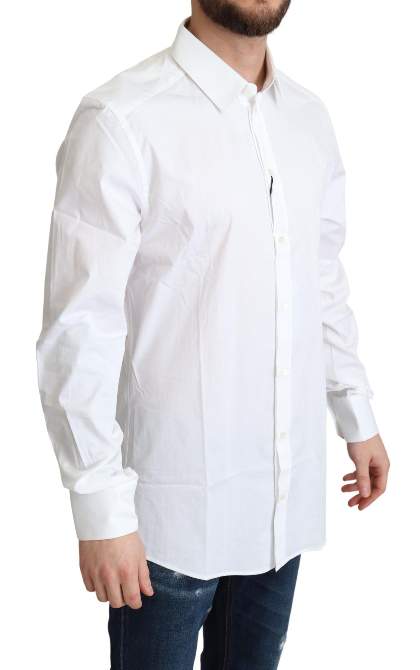 Dolce & Gabbana Elegante camisa de vestir elástica de algodón blanco
