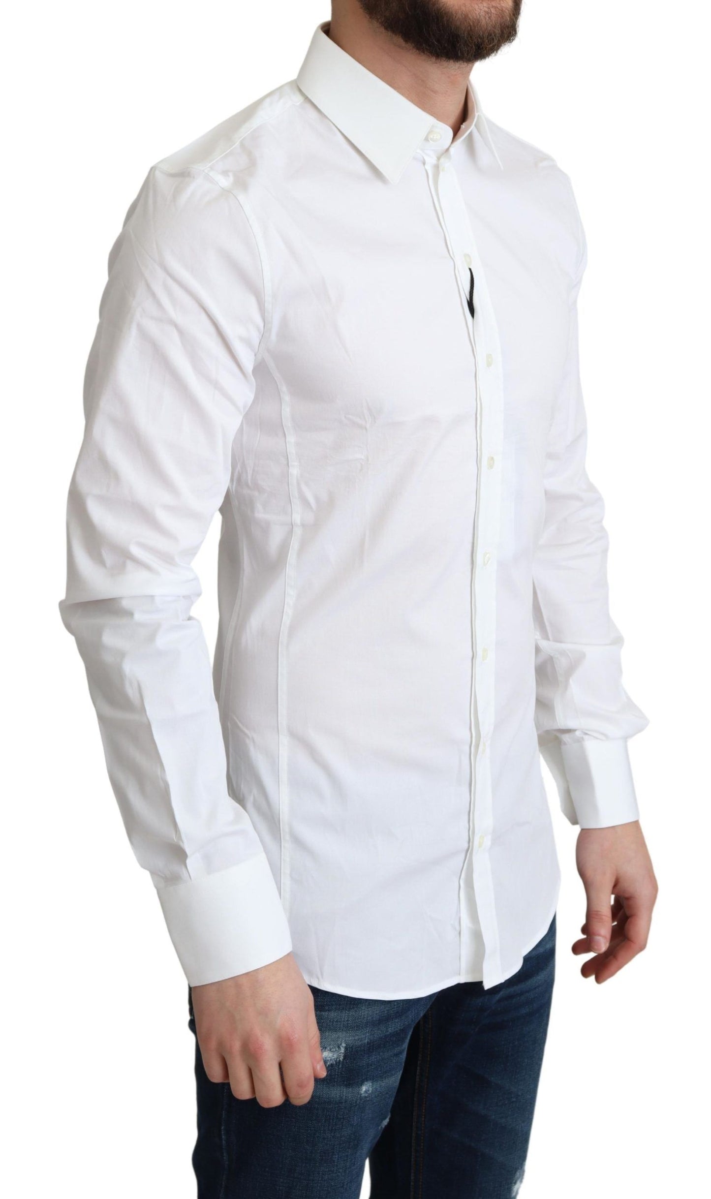 Dolce & Gabbana Elegante camisa de vestir elástica de algodón blanco