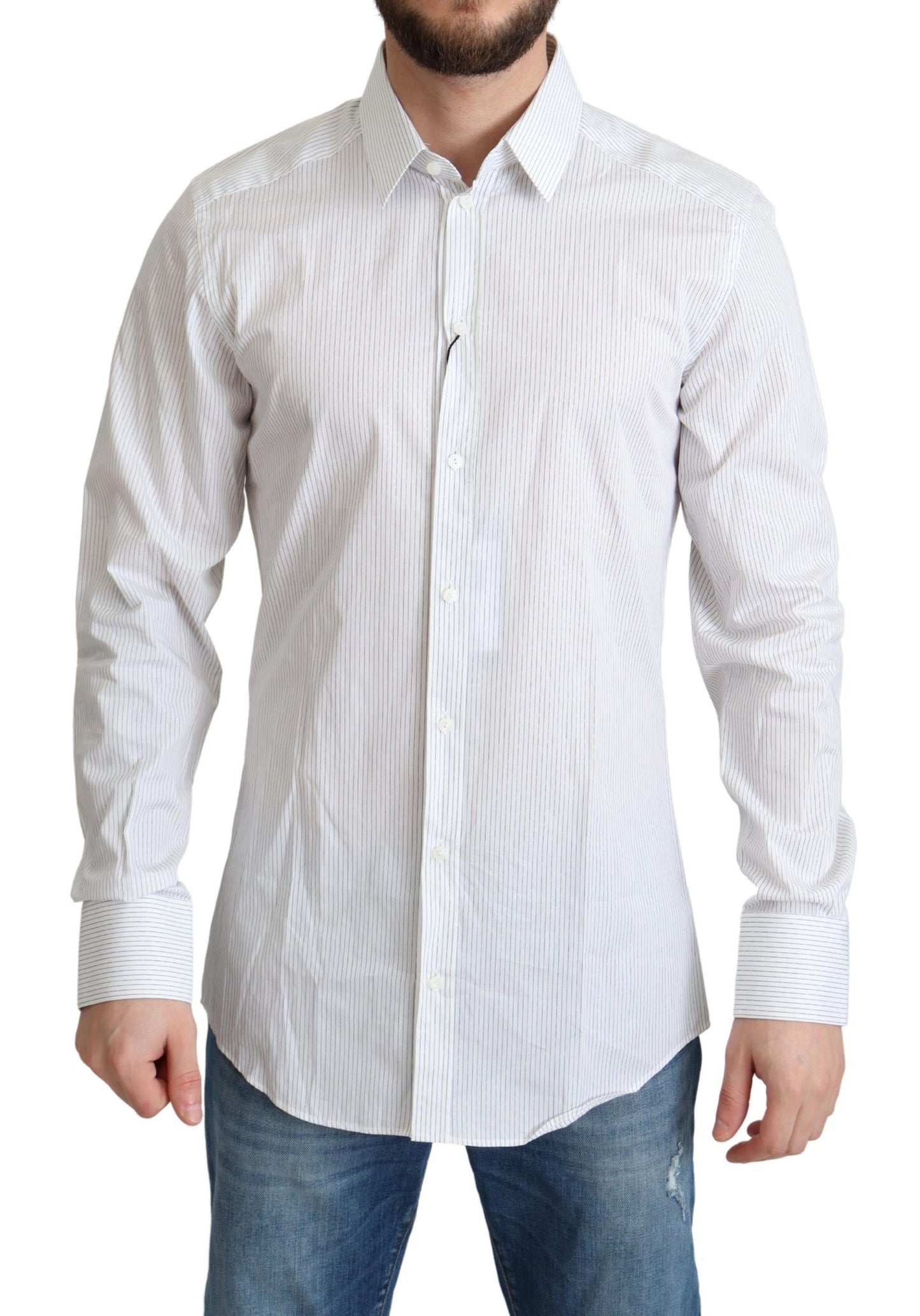 Dolce & Gabbana Camisa de vestir elegante a rayas doradas