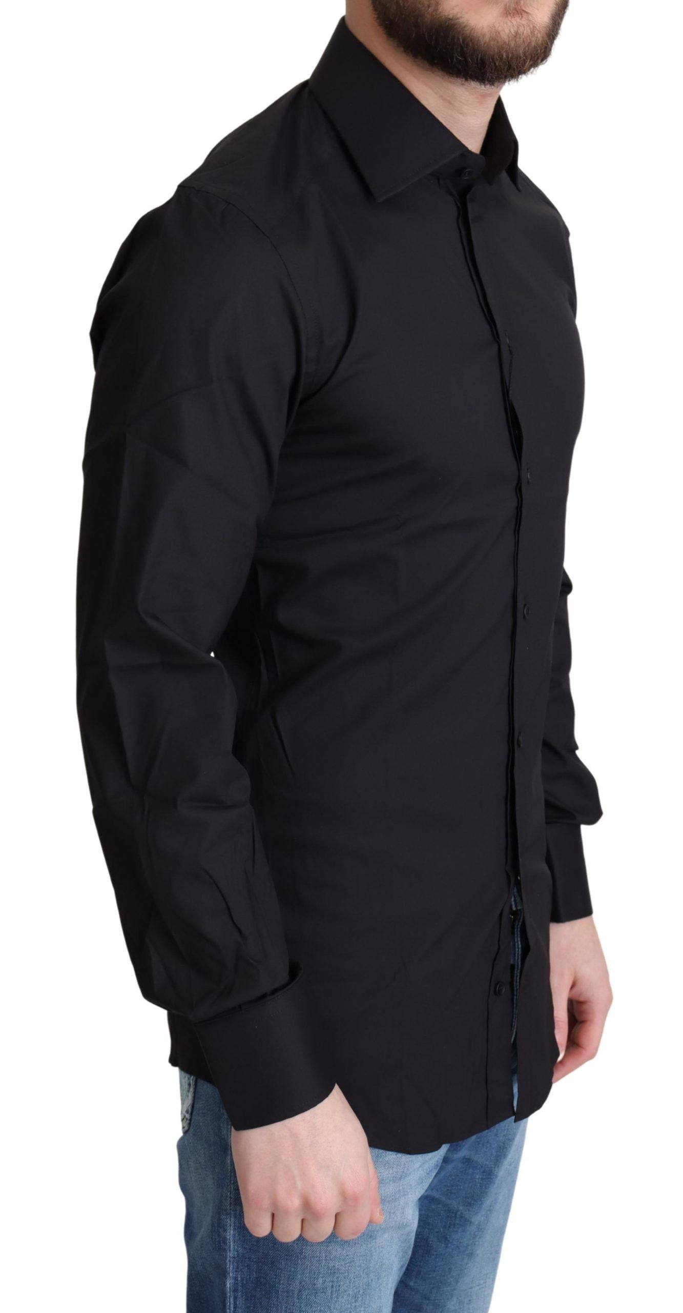 Dolce & Gabbana Elegante camisa de vestir de corte slim en negro dorado
