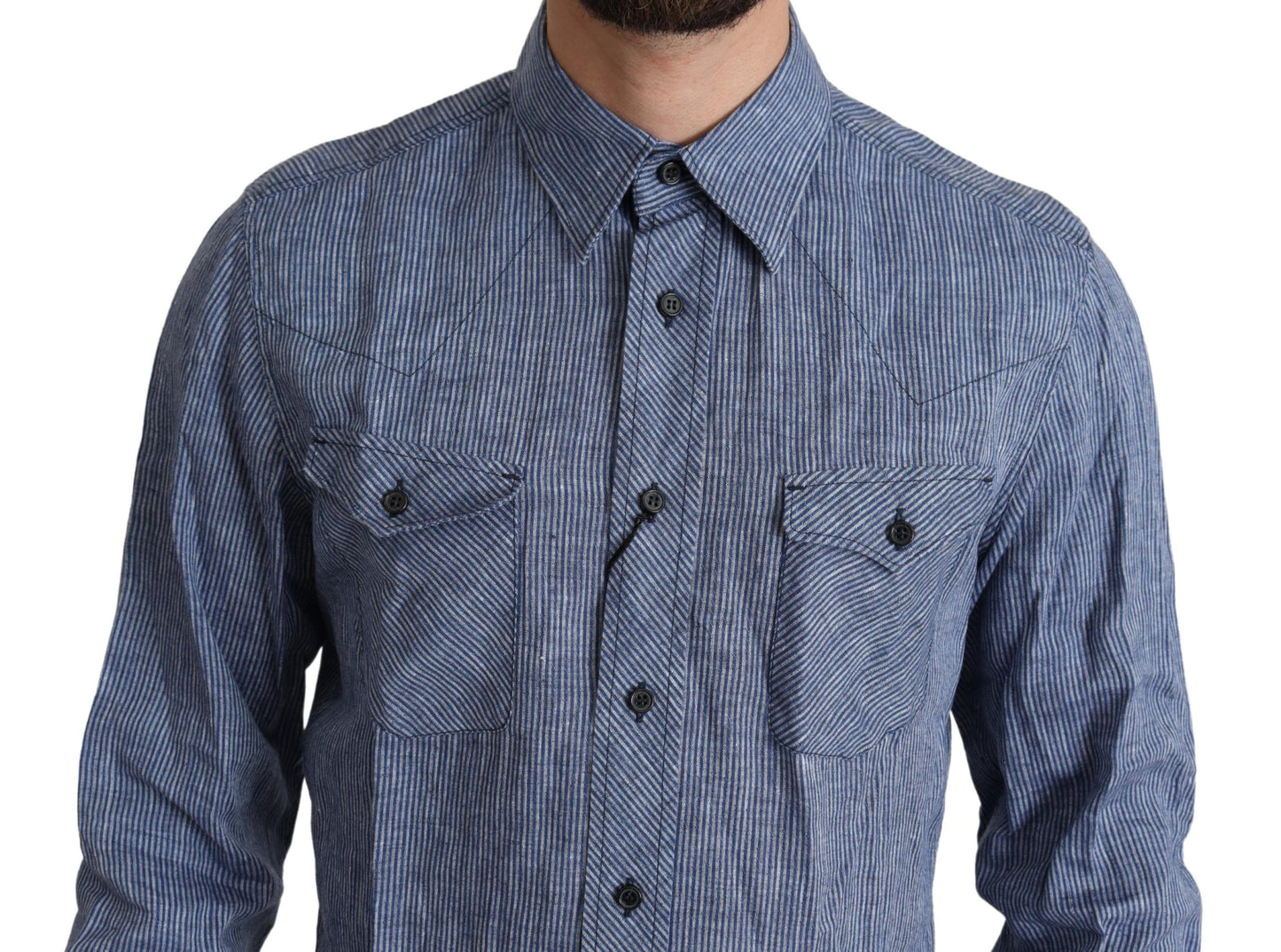 Dolce & Gabbana Camisa elegante con botones de lino a rayas
