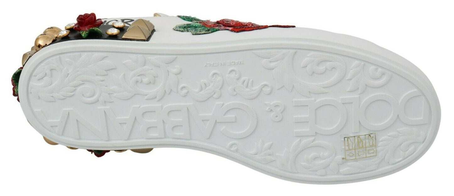 Dolce & Gabbana Elegantes zapatillas deportivas de cuero con flores y lentejuelas