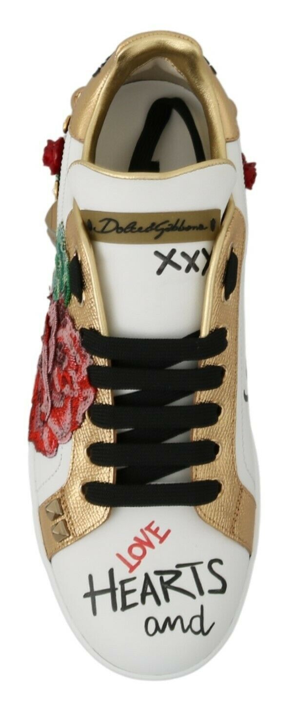 Dolce & Gabbana Elegantes zapatillas deportivas de cuero con flores y lentejuelas