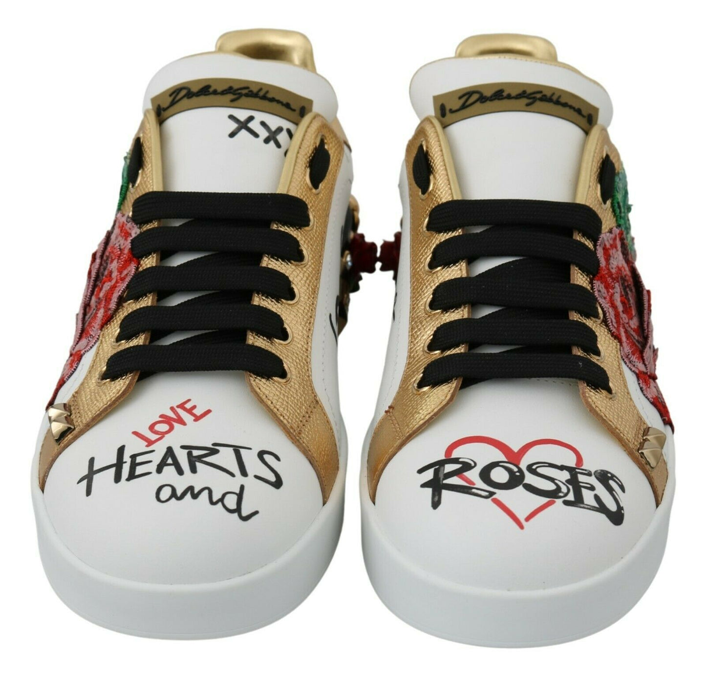 Dolce & Gabbana Elegantes zapatillas deportivas de cuero con flores y lentejuelas