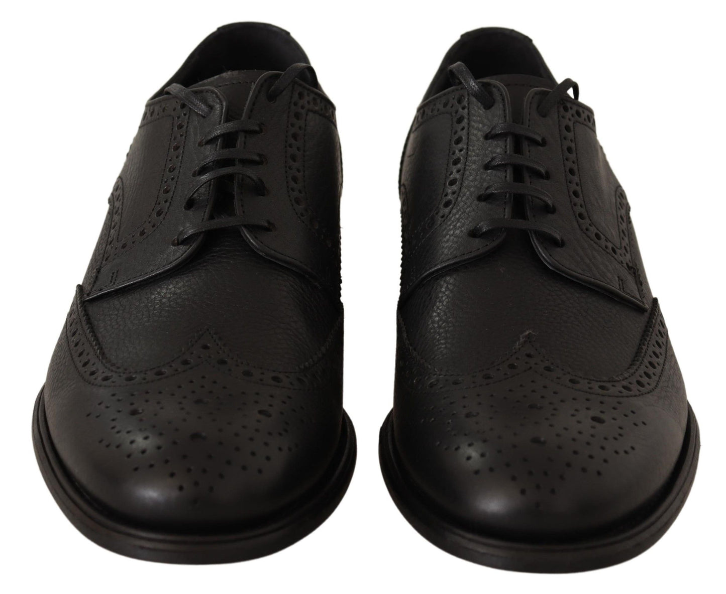 Dolce & Gabbana Elegantes zapatos Derby de cuero negro con punta de ala