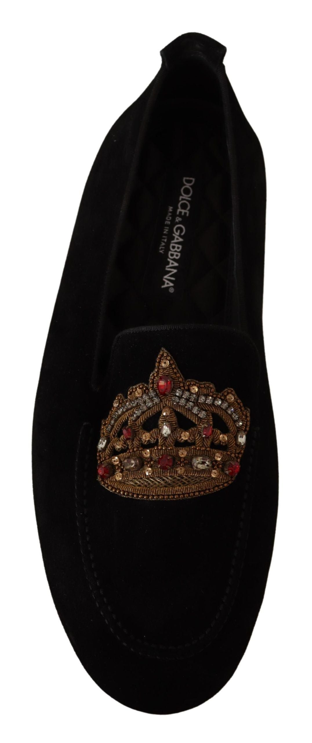 Dolce & Gabbana Elegantes chanclas mocasines de cuero negro con bordado dorado