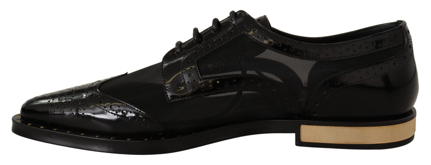 Dolce & Gabbana Elegantes zapatos Oxford con cordones negros con adornos dorados