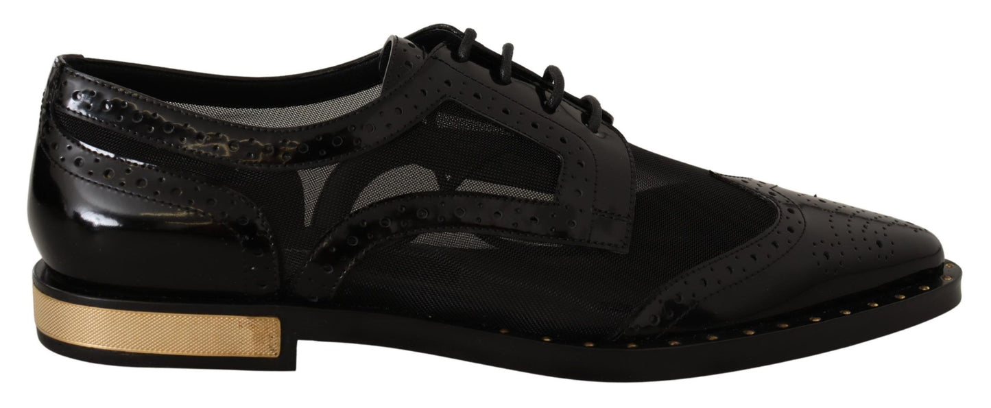 Dolce & Gabbana Elegantes zapatos Oxford con cordones negros con adornos dorados