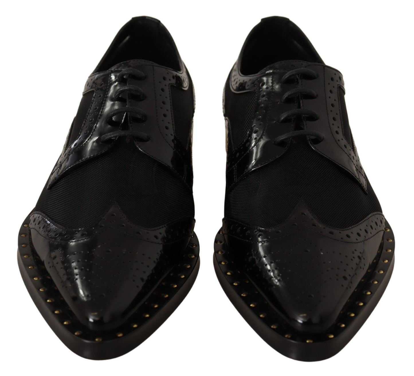Dolce & Gabbana Elegantes zapatos Oxford con cordones negros con adornos dorados