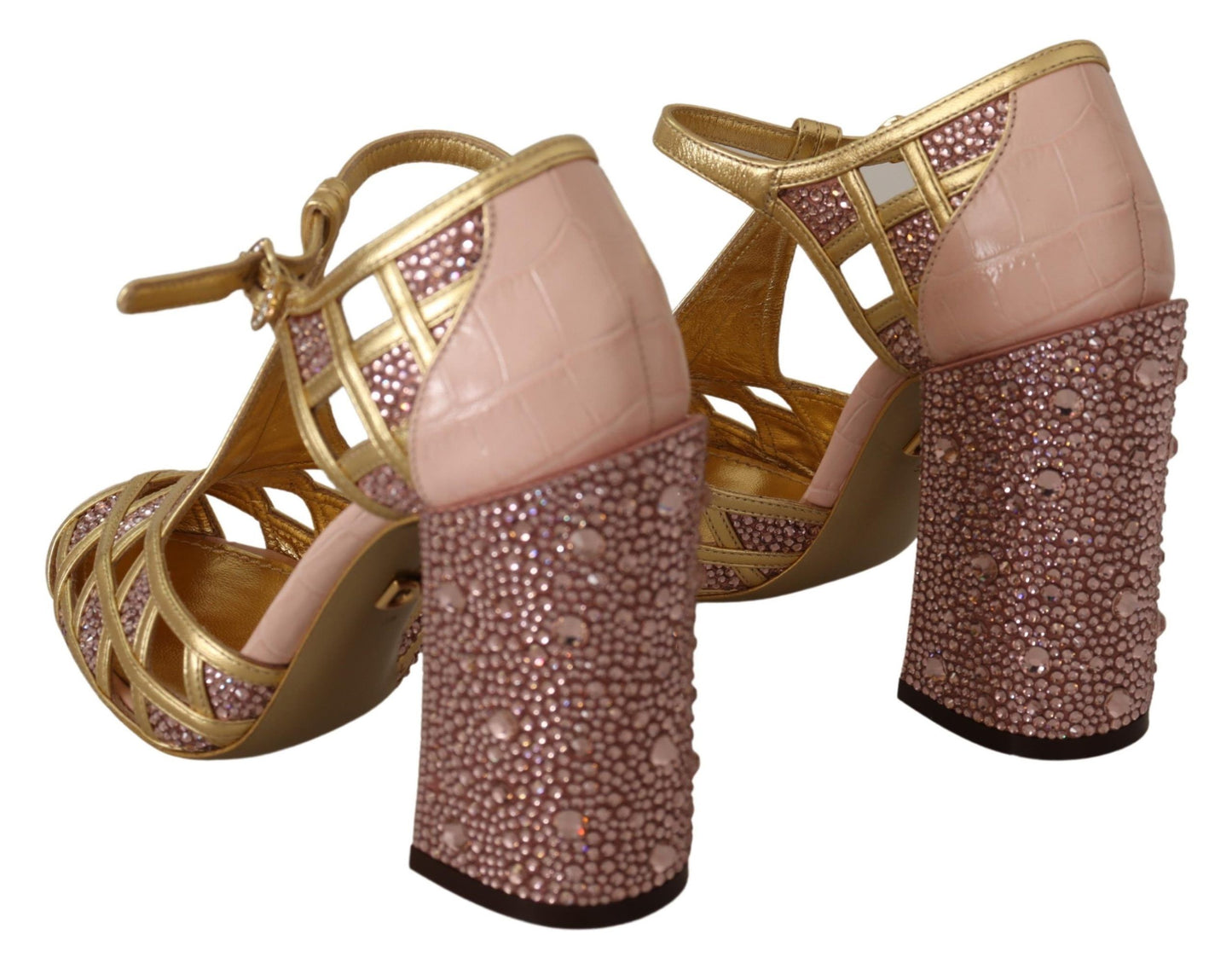 Dolce & Gabbana Zapatos de tacón con cristales de cuero con infusión de seda en oro rosa