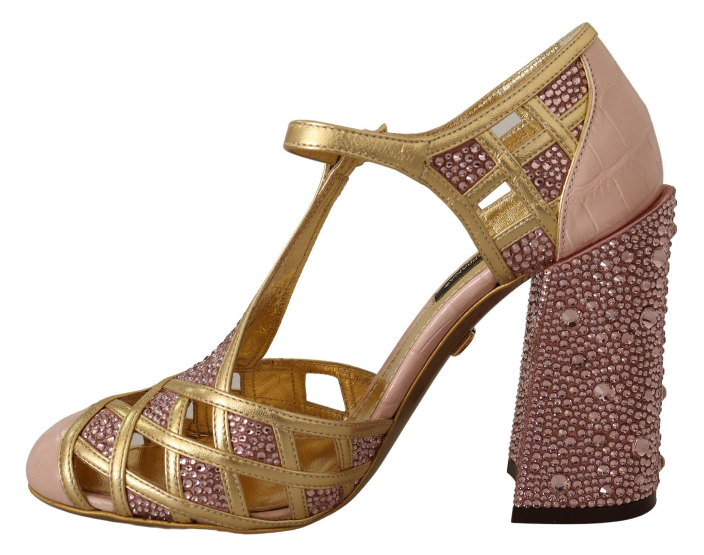 Dolce & Gabbana Zapatos de tacón con cristales de cuero con infusión de seda en oro rosa