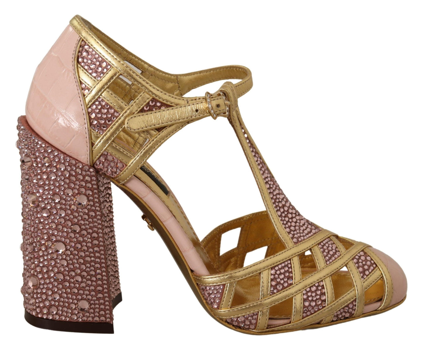 Dolce & Gabbana Zapatos de tacón con cristales de cuero con infusión de seda en oro rosa