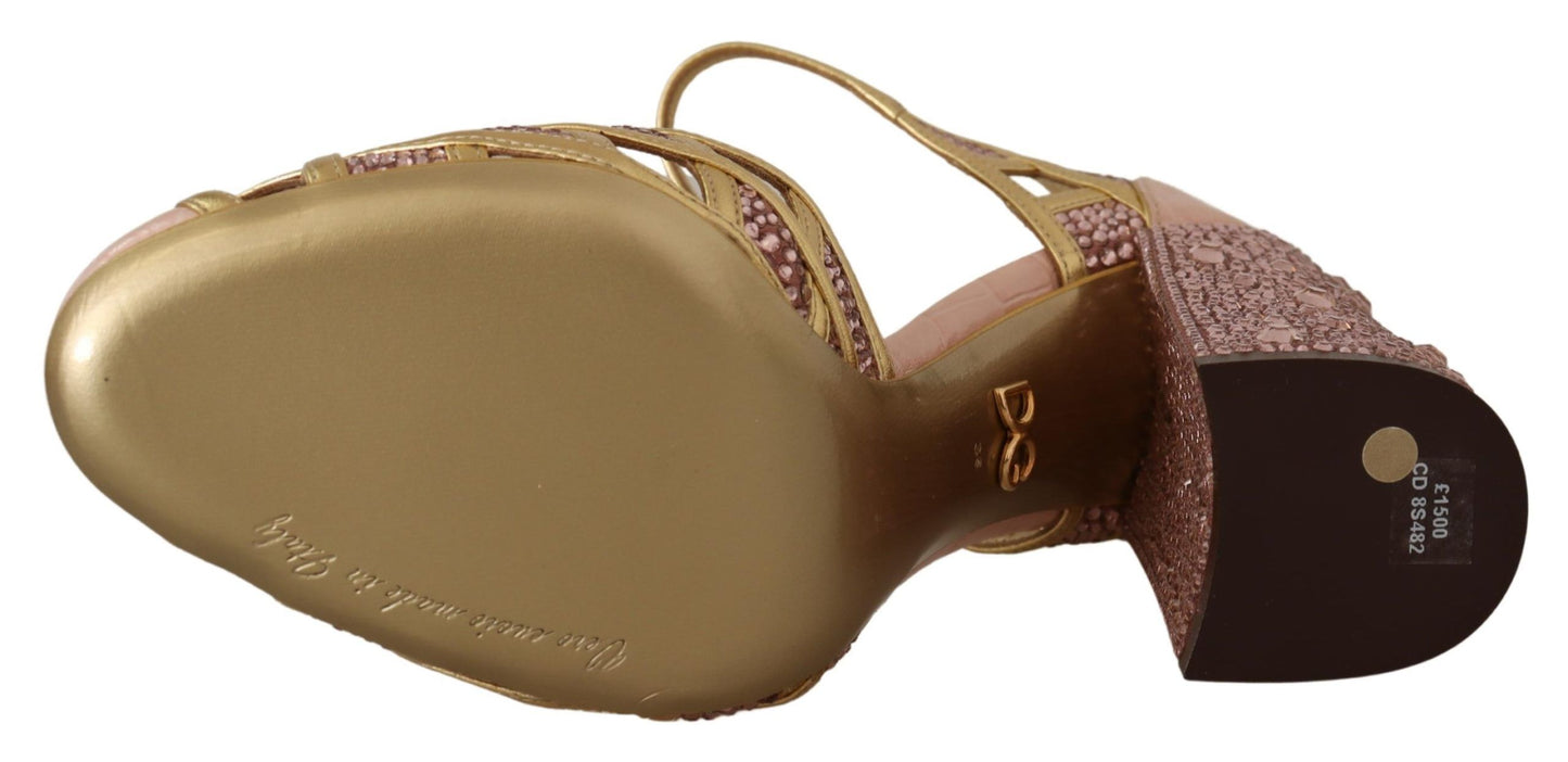 Dolce & Gabbana Zapatos de tacón con cristales de cuero con infusión de seda en oro rosa