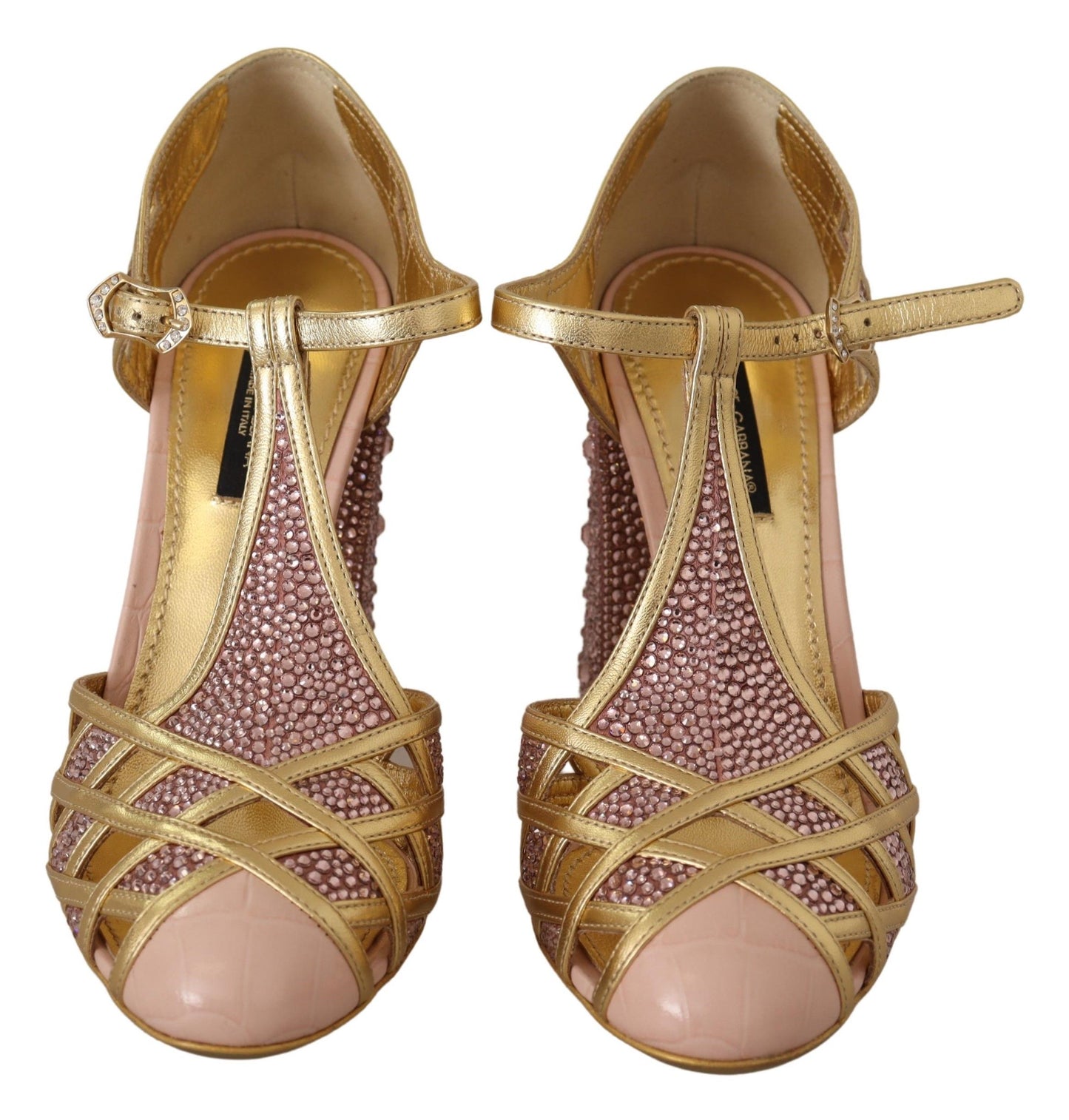 Dolce & Gabbana Zapatos de tacón con cristales de cuero con infusión de seda en oro rosa