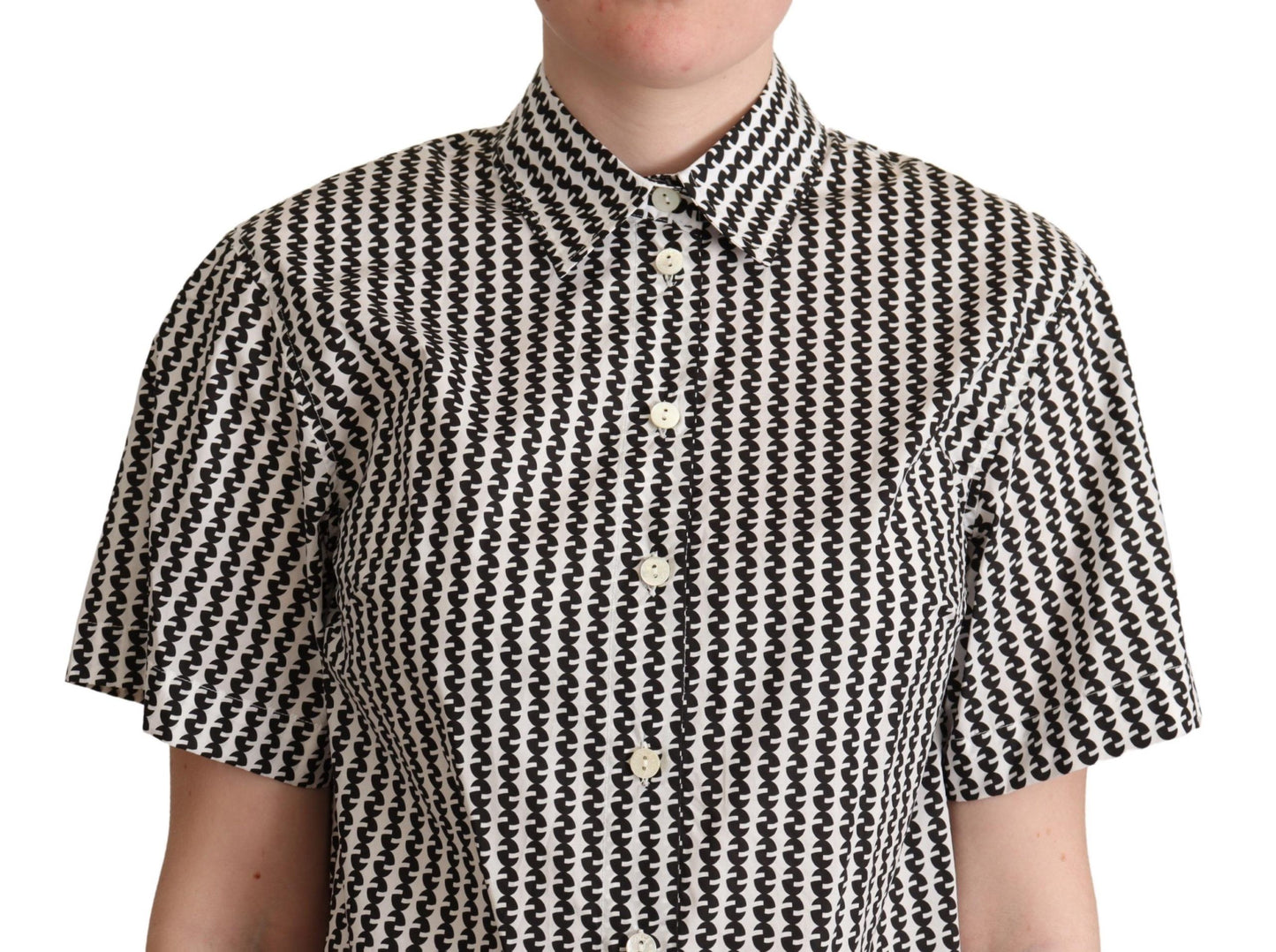 Dolce & Gabbana Elegante polo de algodón estampado en blanco y negro