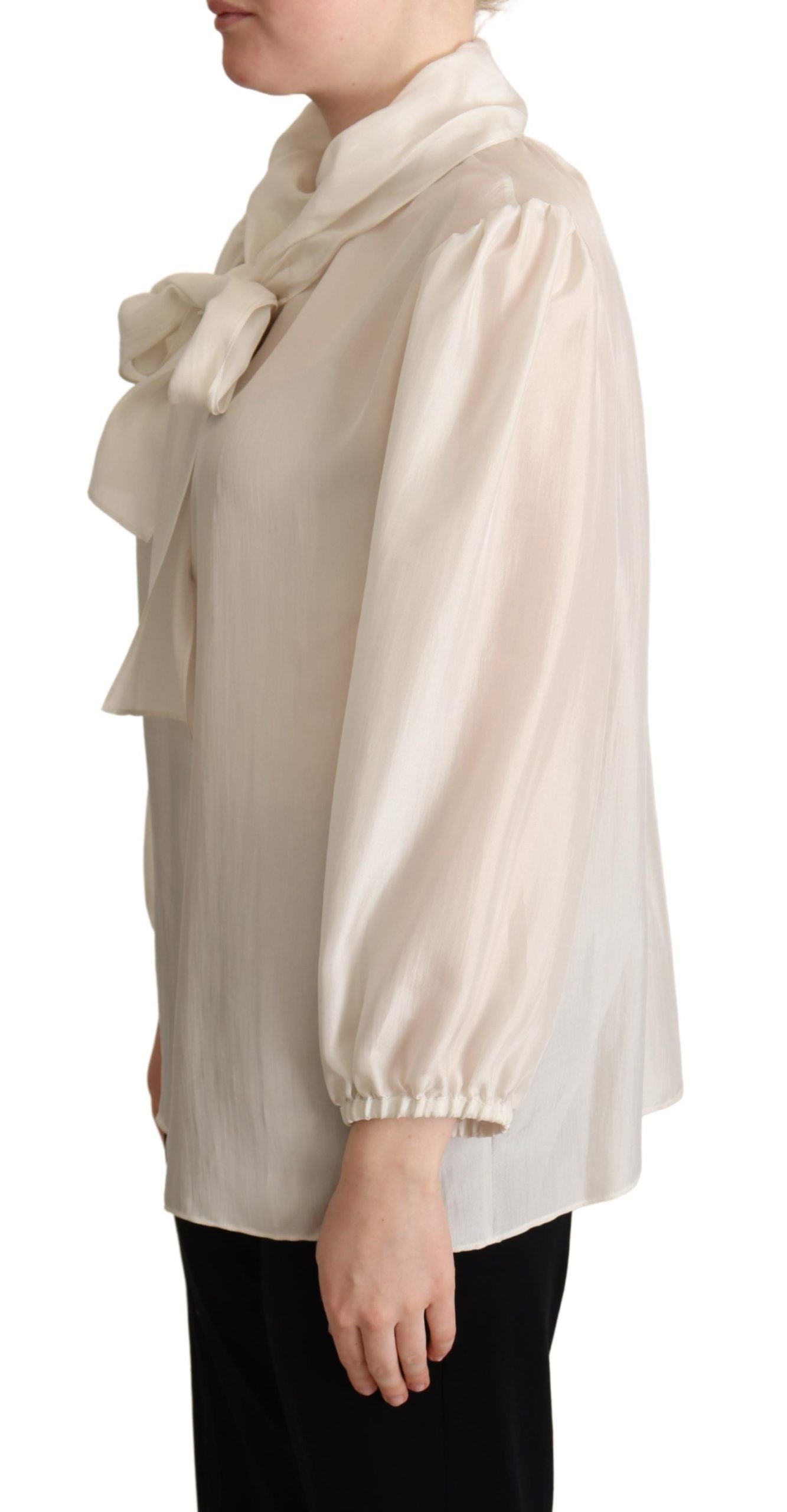 Dolce & Gabbana Elegante blusa Ascot de seda gris claro