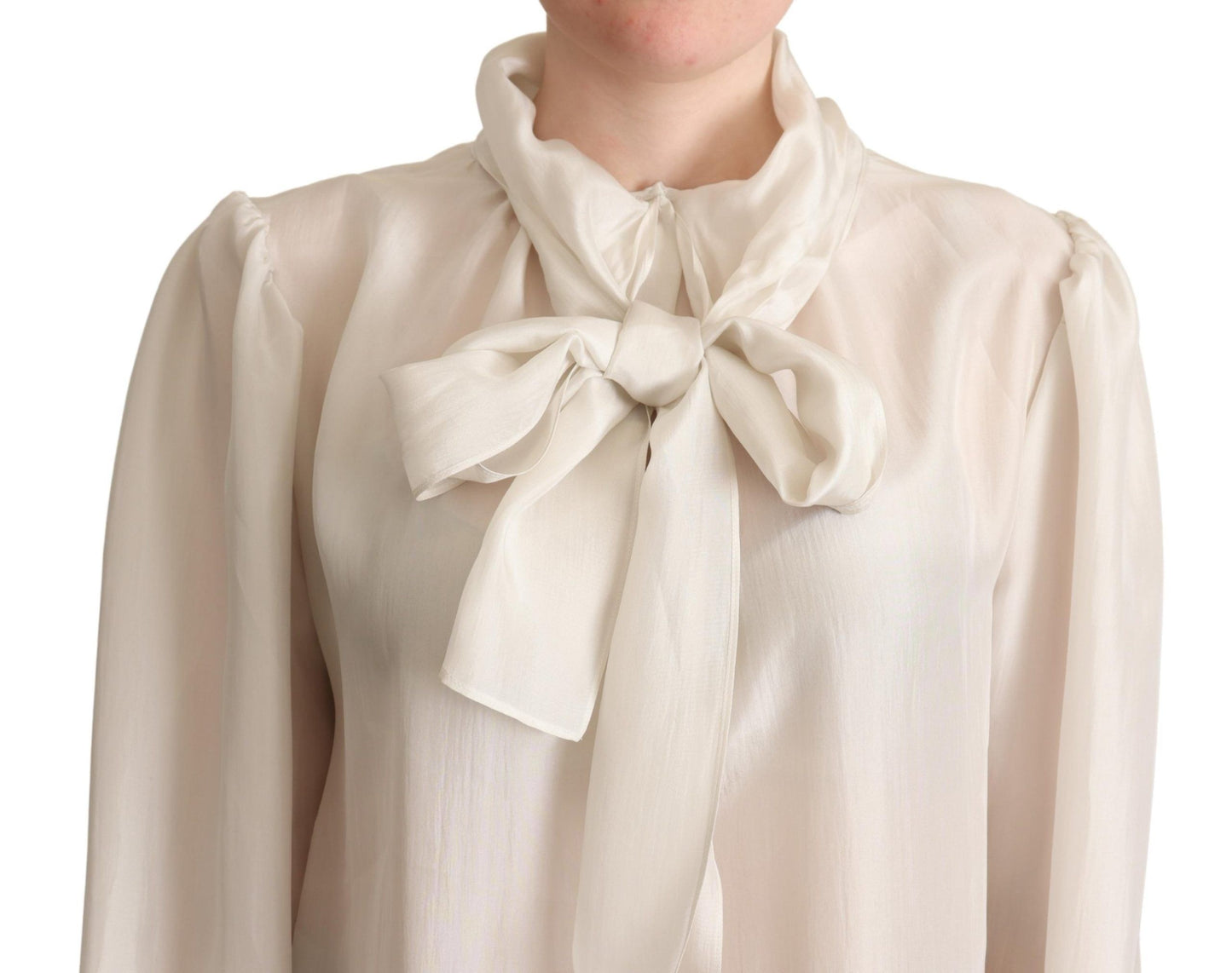 Dolce & Gabbana Elegante blusa Ascot de seda gris claro