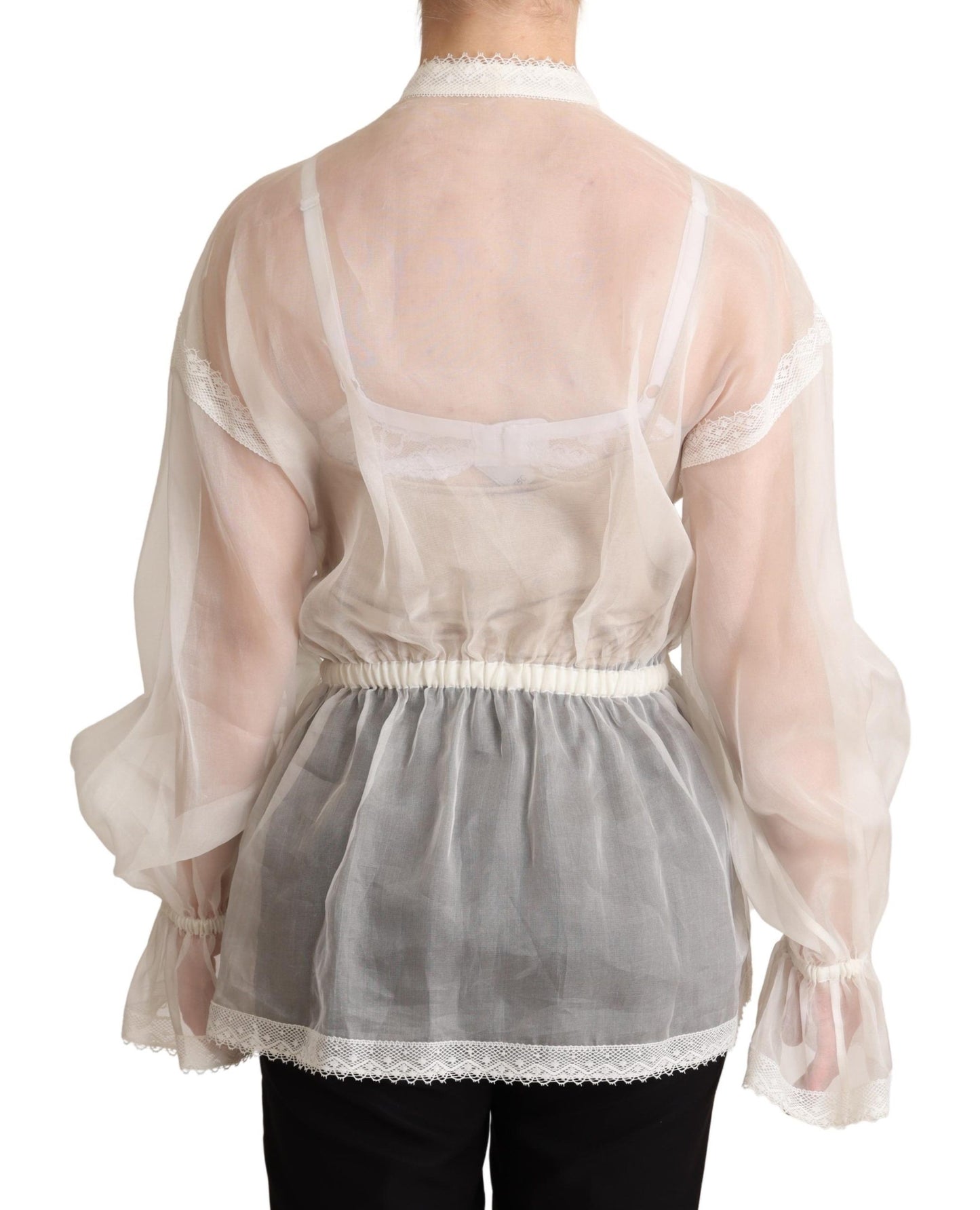 Dolce & Gabbana Elegante blusa Ascot de algodón y seda blanca