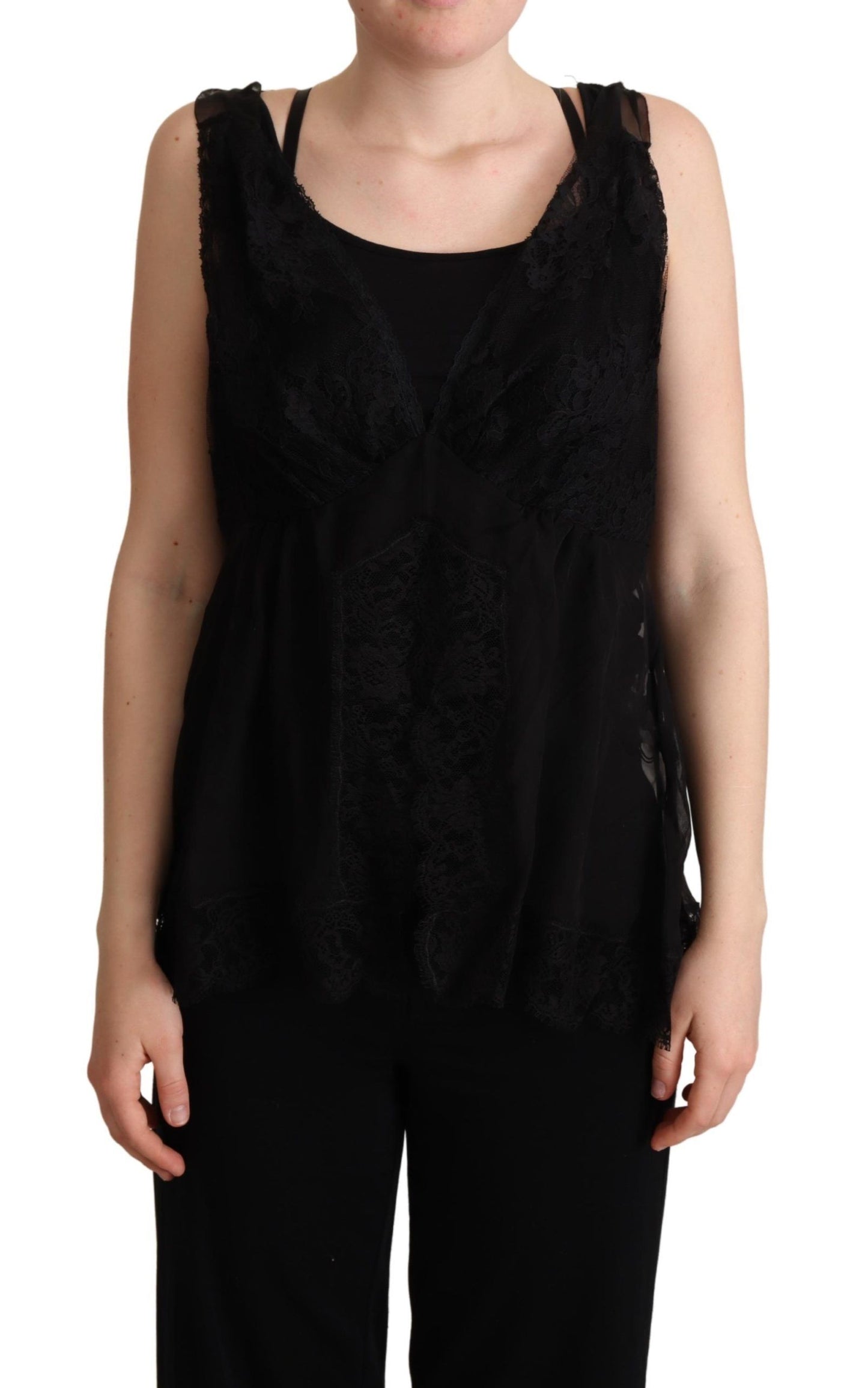 Dolce & Gabbana Camisola con ribete de encaje en mezcla de seda brillante