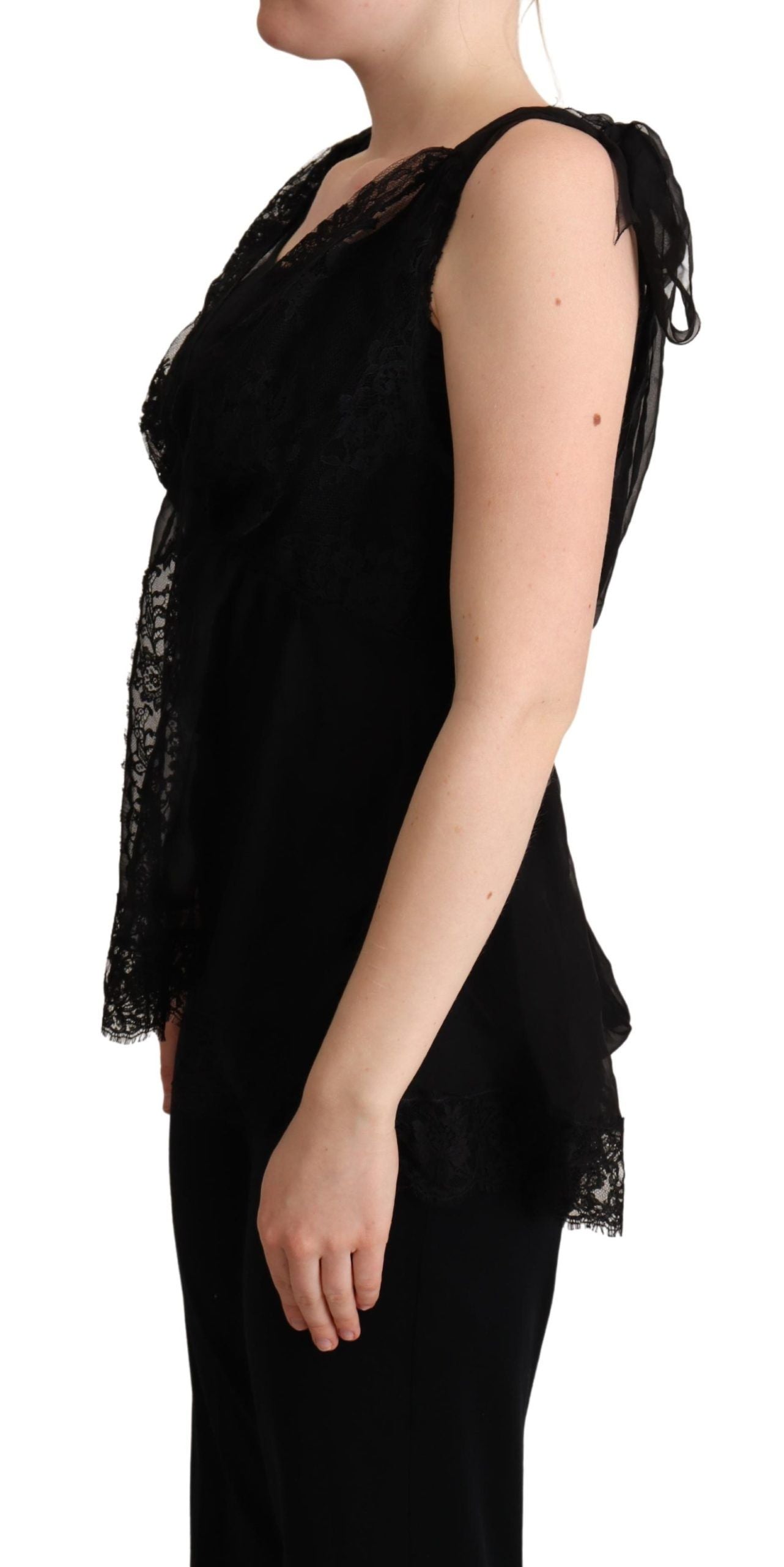 Dolce & Gabbana Camisola con ribete de encaje en mezcla de seda brillante