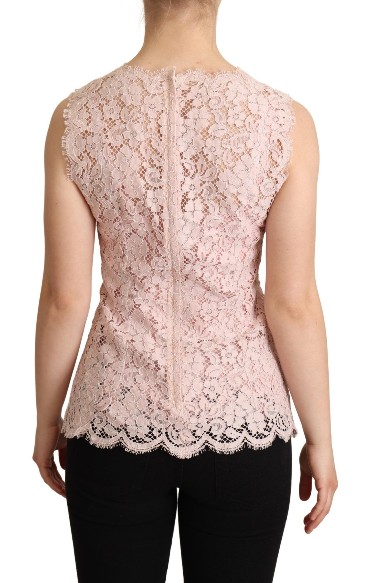 Dolce & Gabbana Elegante blusa sin mangas de encaje rosa