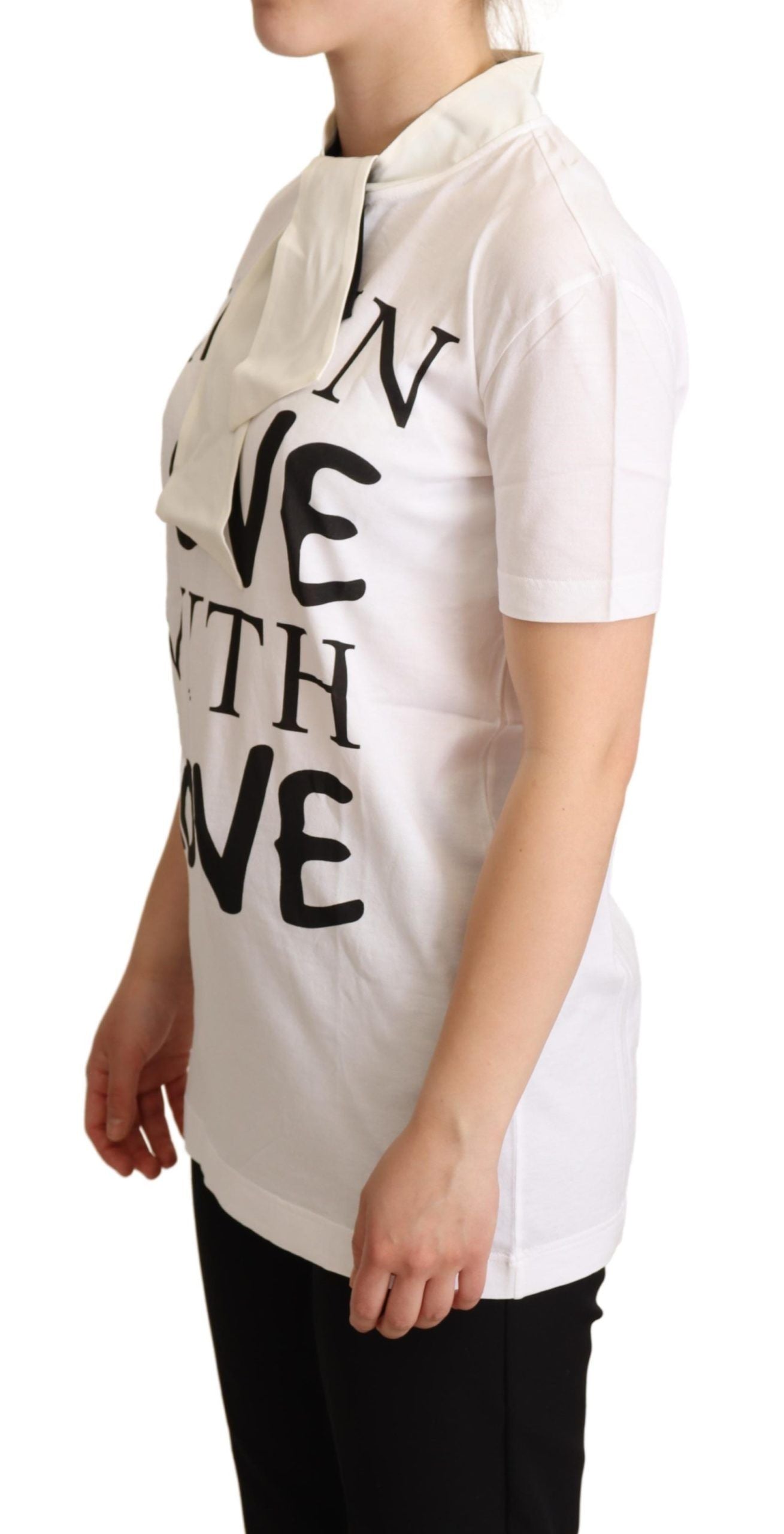 Dolce & Gabbana Camiseta elegante en mezcla de seda con estampado de amor blanco