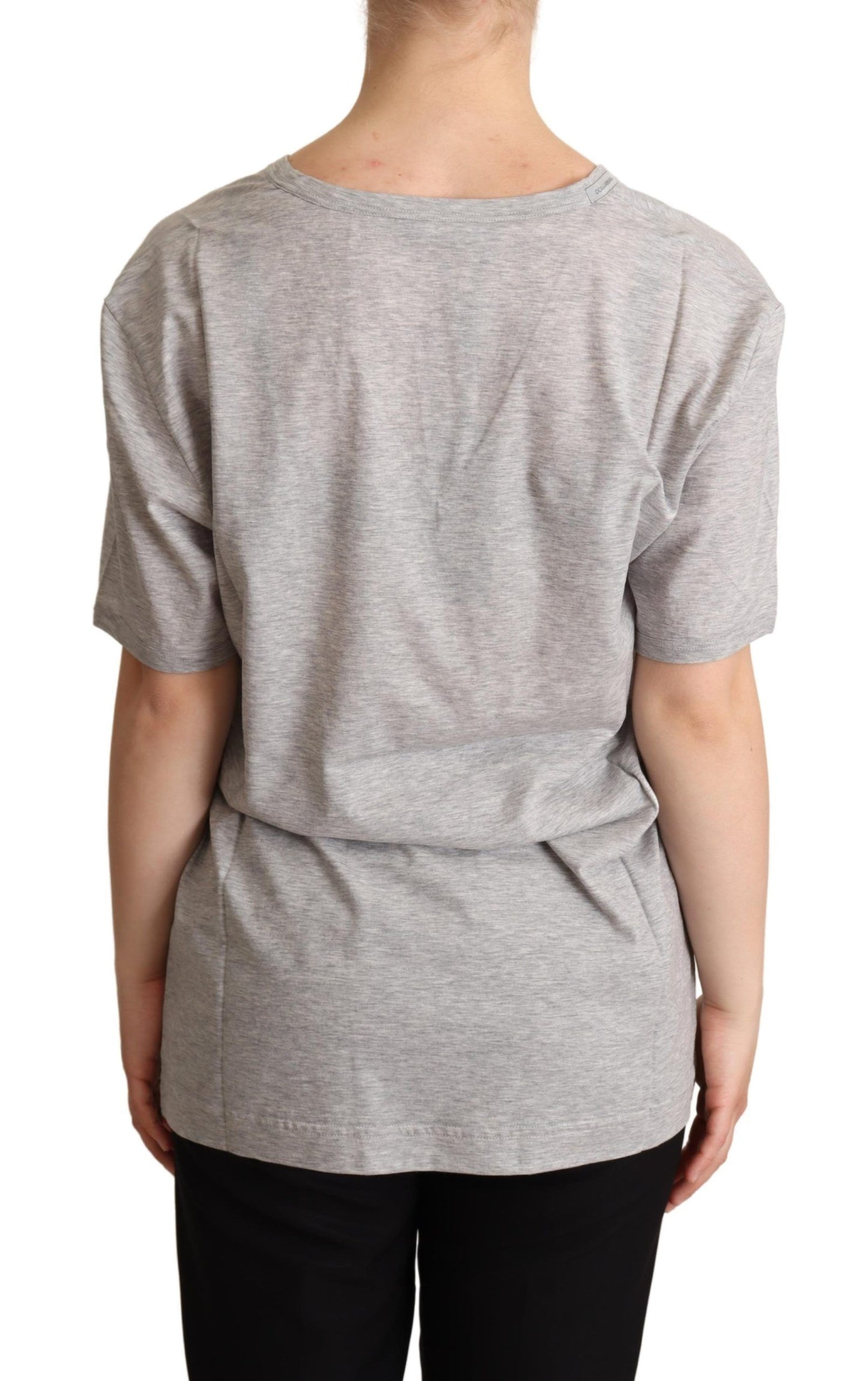 Dolce & Gabbana Elegante camiseta gris de algodón con cuello en V