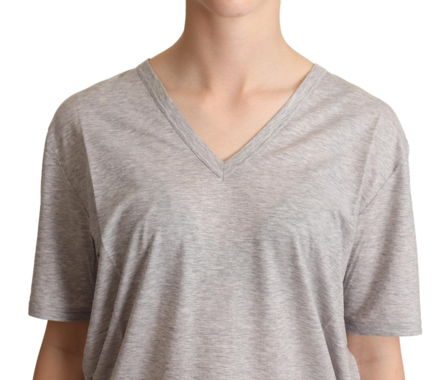 Dolce & Gabbana Elegante camiseta gris de algodón con cuello en V