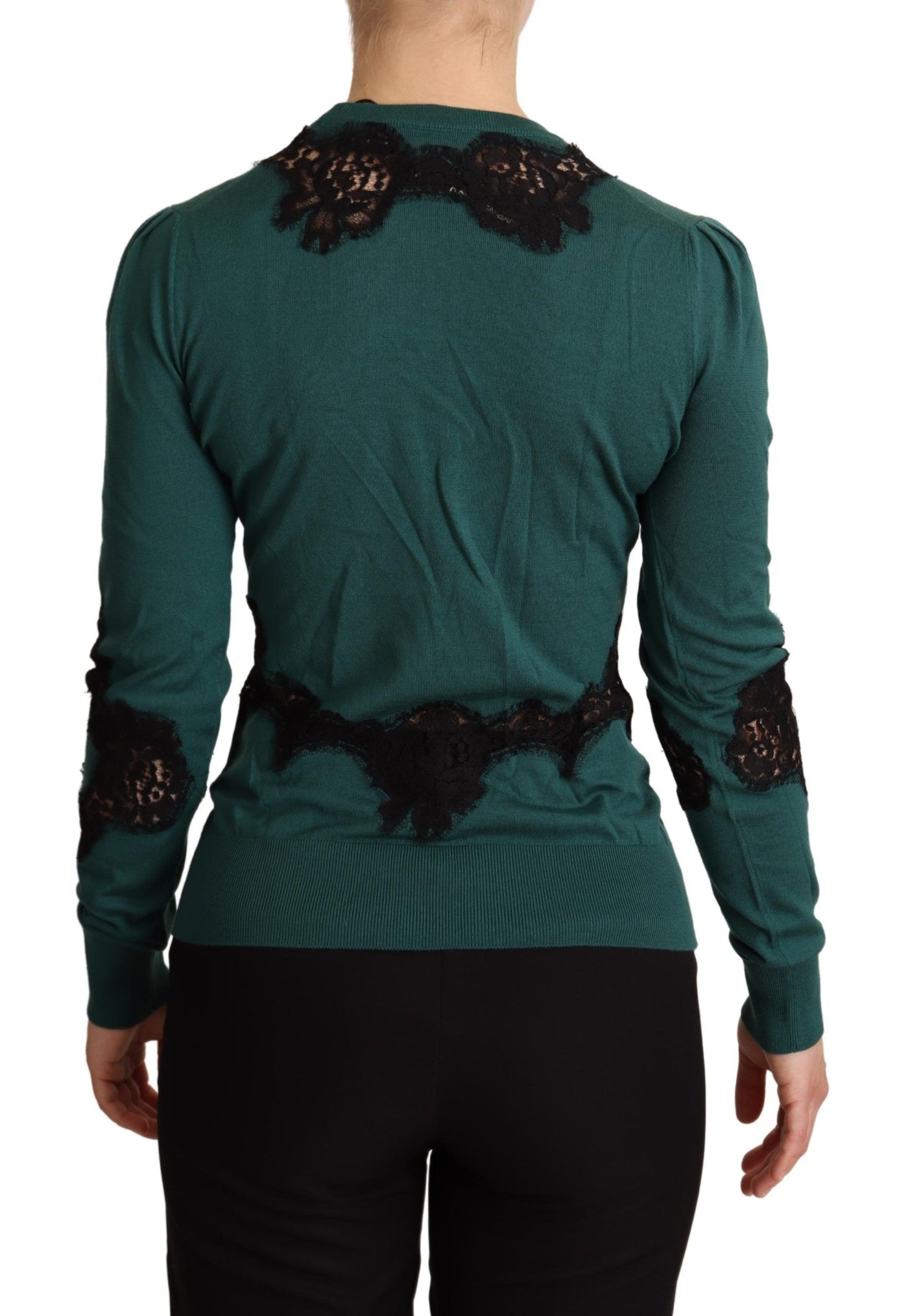 Dolce & Gabbana Elegante jersey verde con detalle de encaje negro