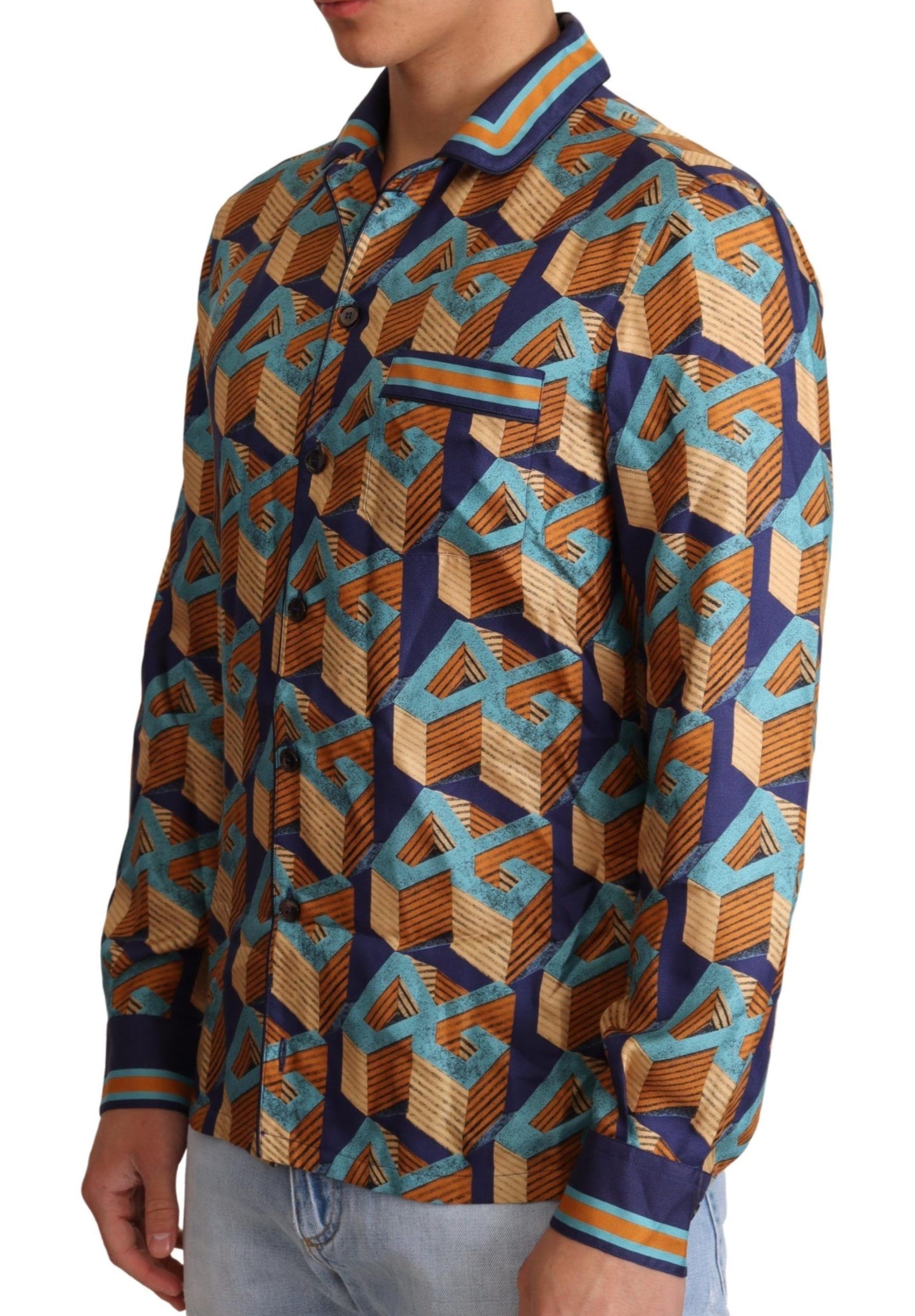 Dolce & Gabbana Camisa casual elegante de seda con logotipo DG